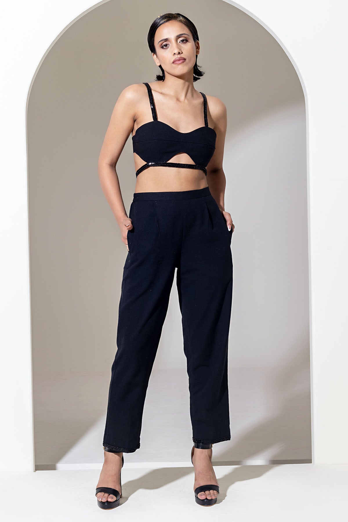 Black Cotton Tapered Pants