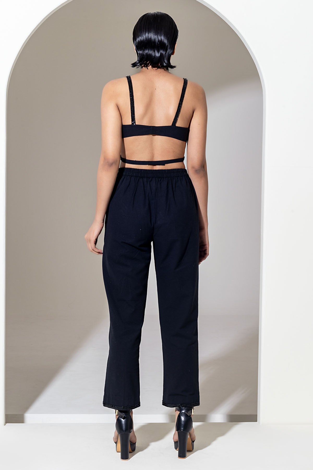 Black Cotton Tapered Pants