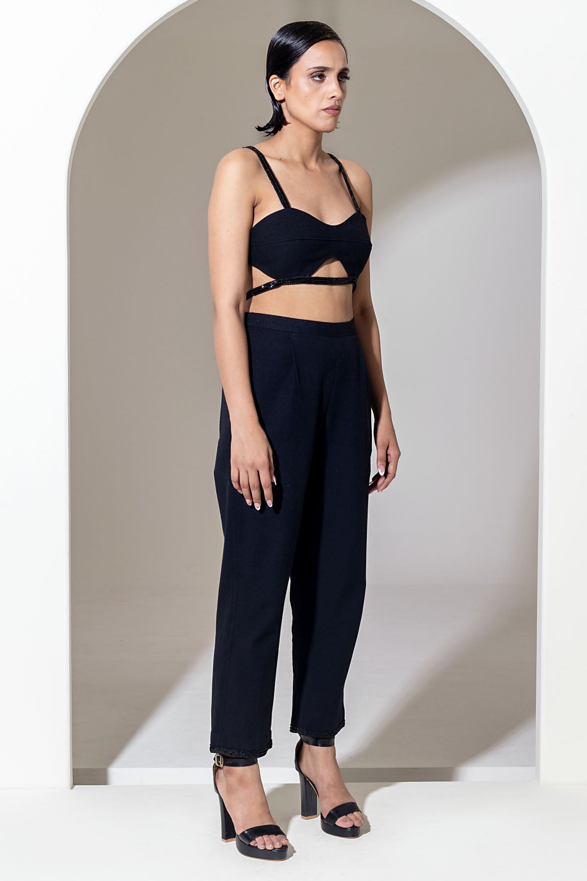 Black Cotton Tapered Pants