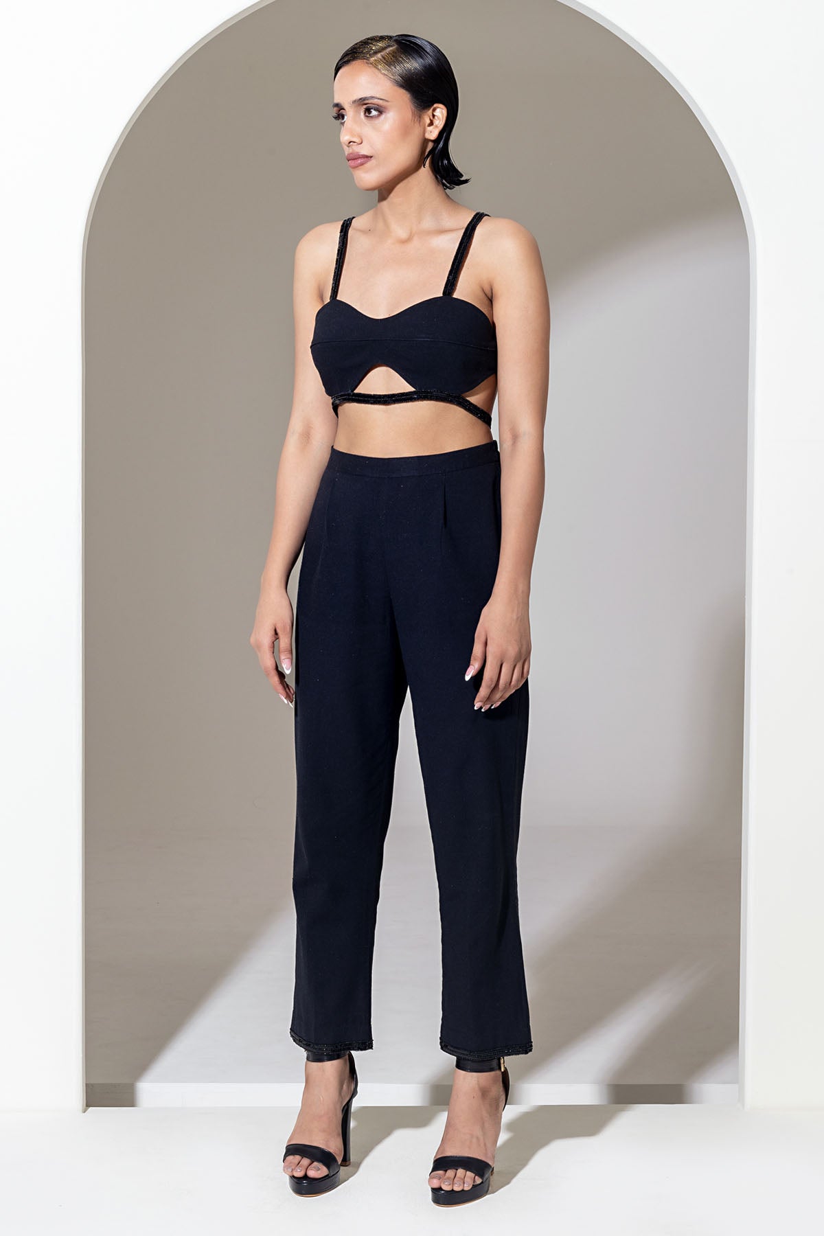 Black Cotton Tapered Pants