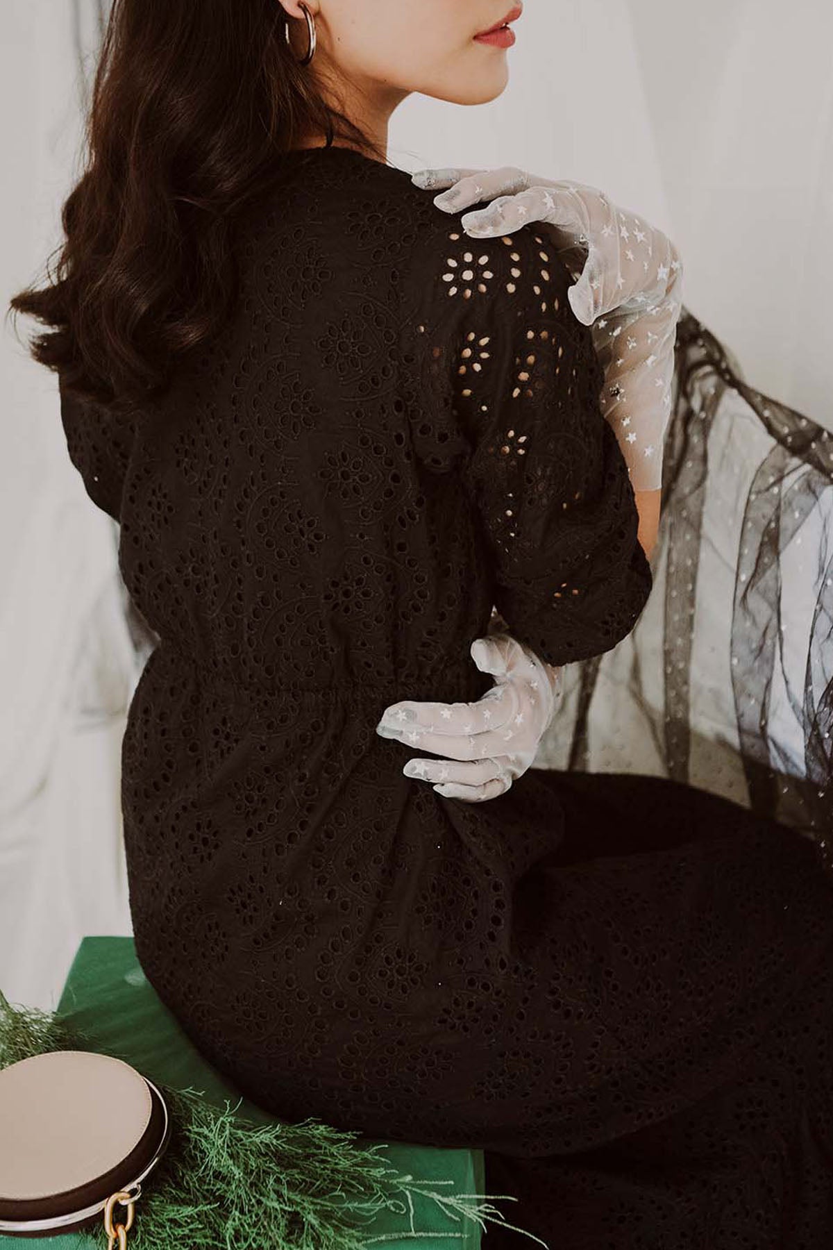 Black Cotton V-Neck Dress