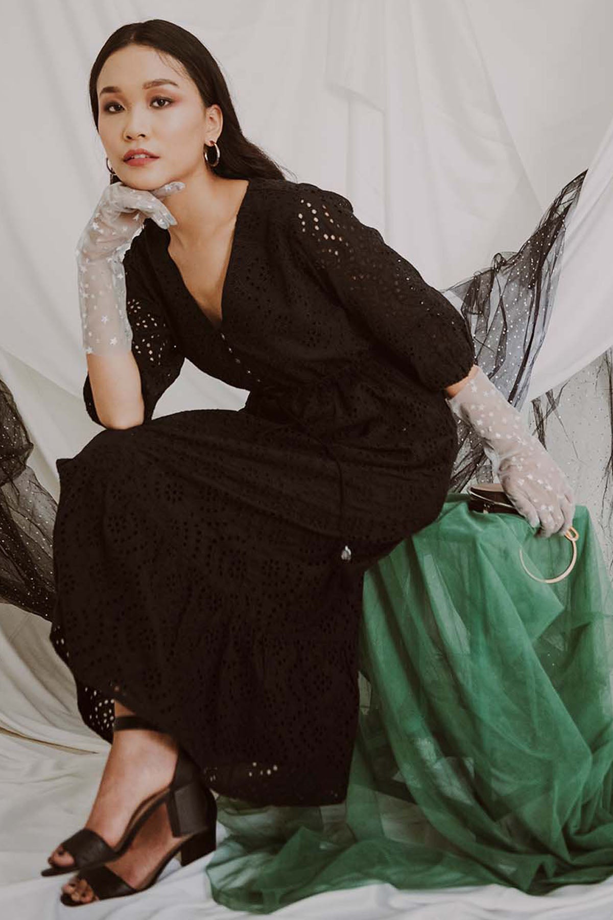 Black Cotton V-Neck Dress