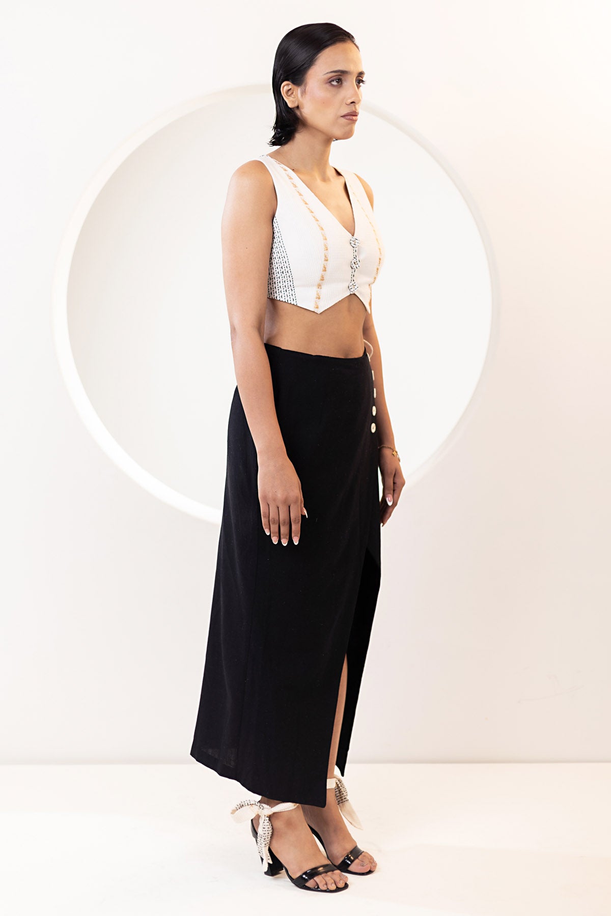 Black Cotton Wrap Over Skirt