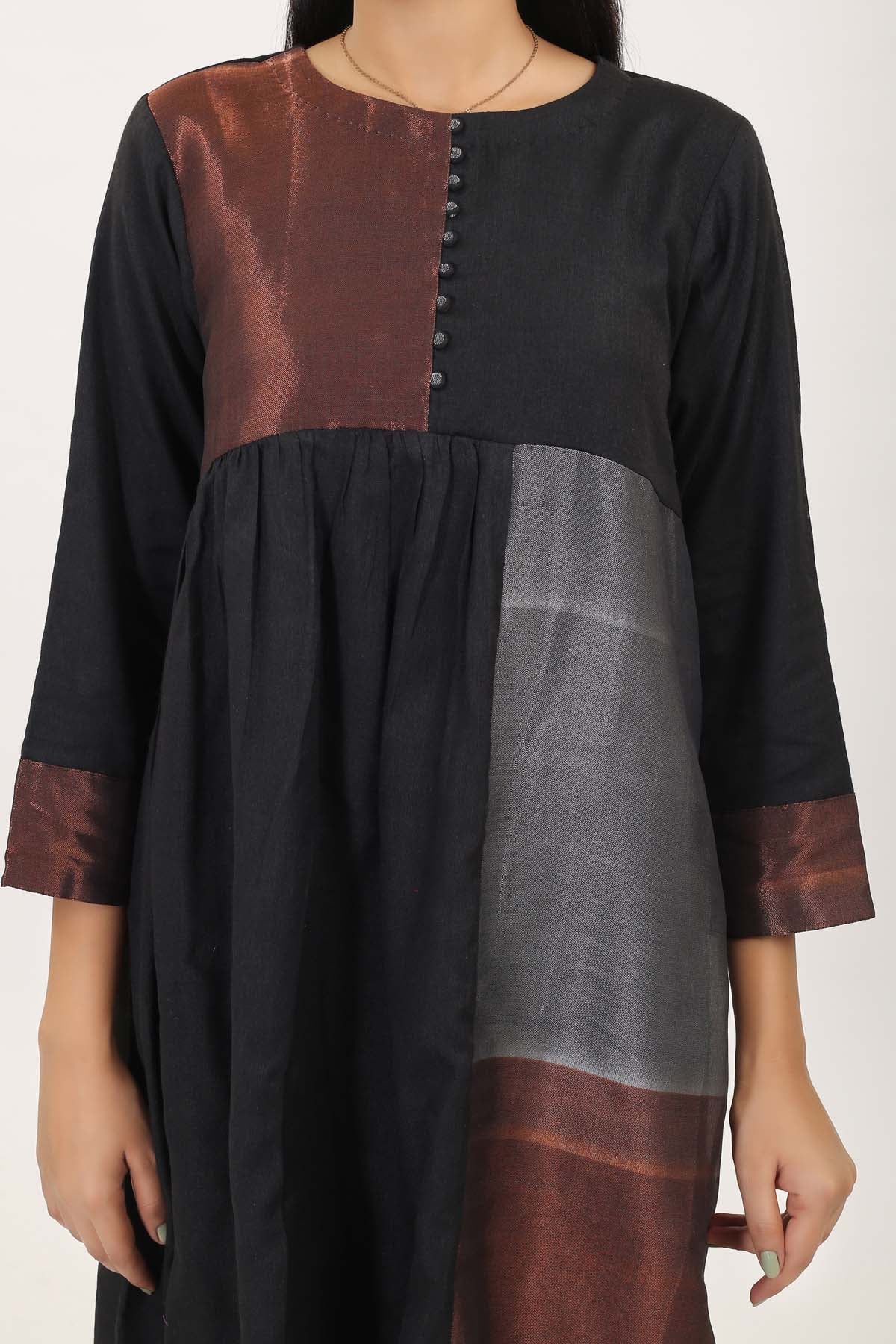 Black Cotton Zari Kurta & Pants