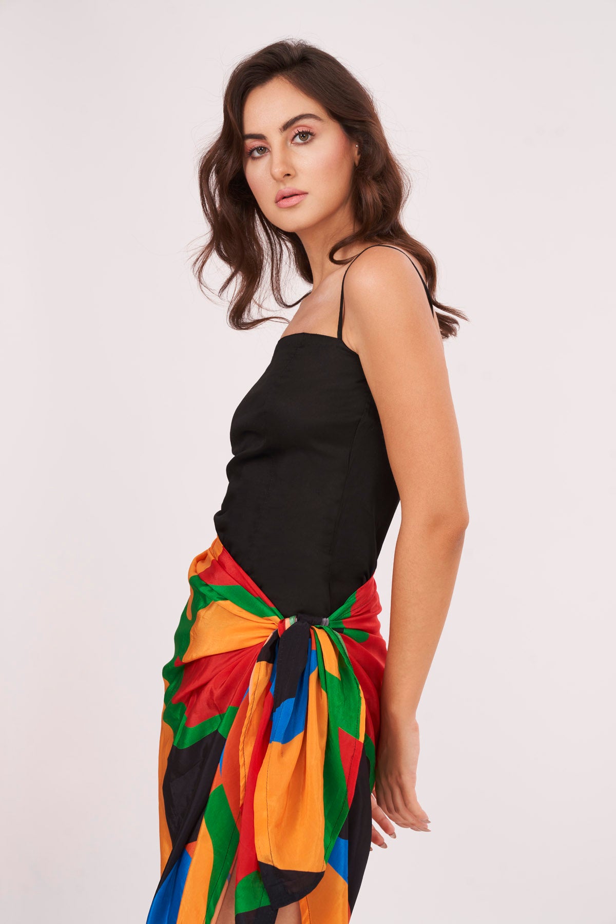 Black Dress & Sarong Skirt Set