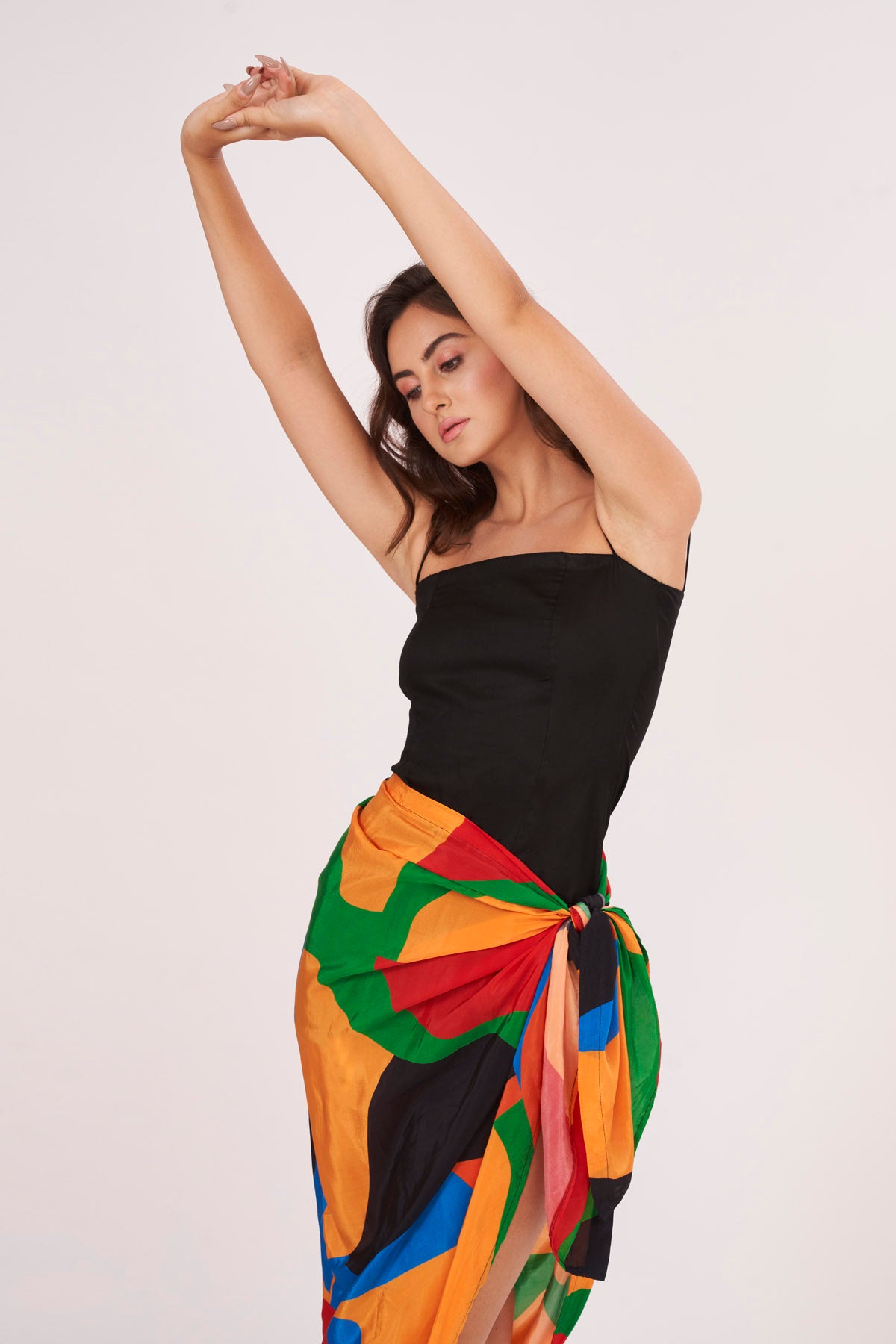 Black Dress & Sarong Skirt Set