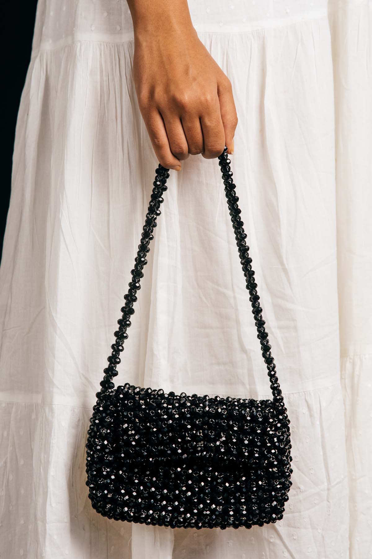 Black Crystal Beads Shoulder Bag