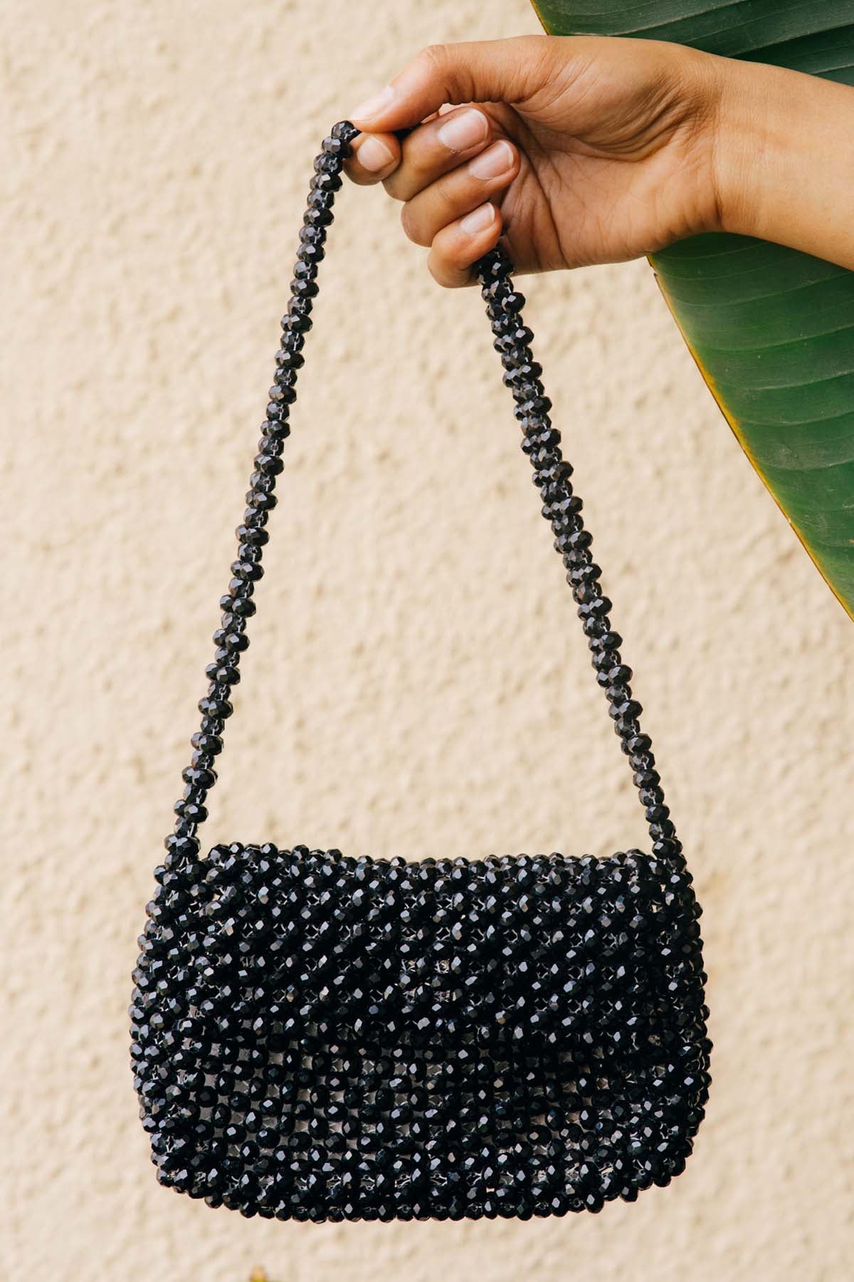 Black Crystal Beads Shoulder Bag