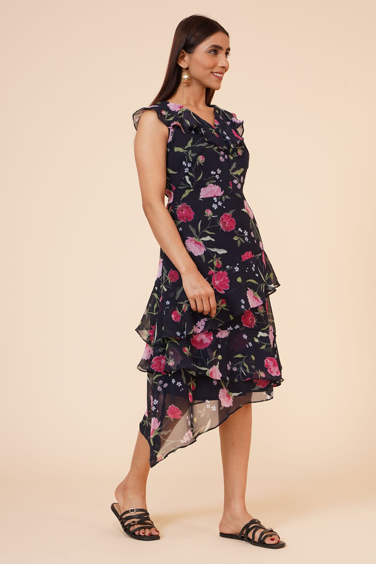 Black Digital Floral Dress