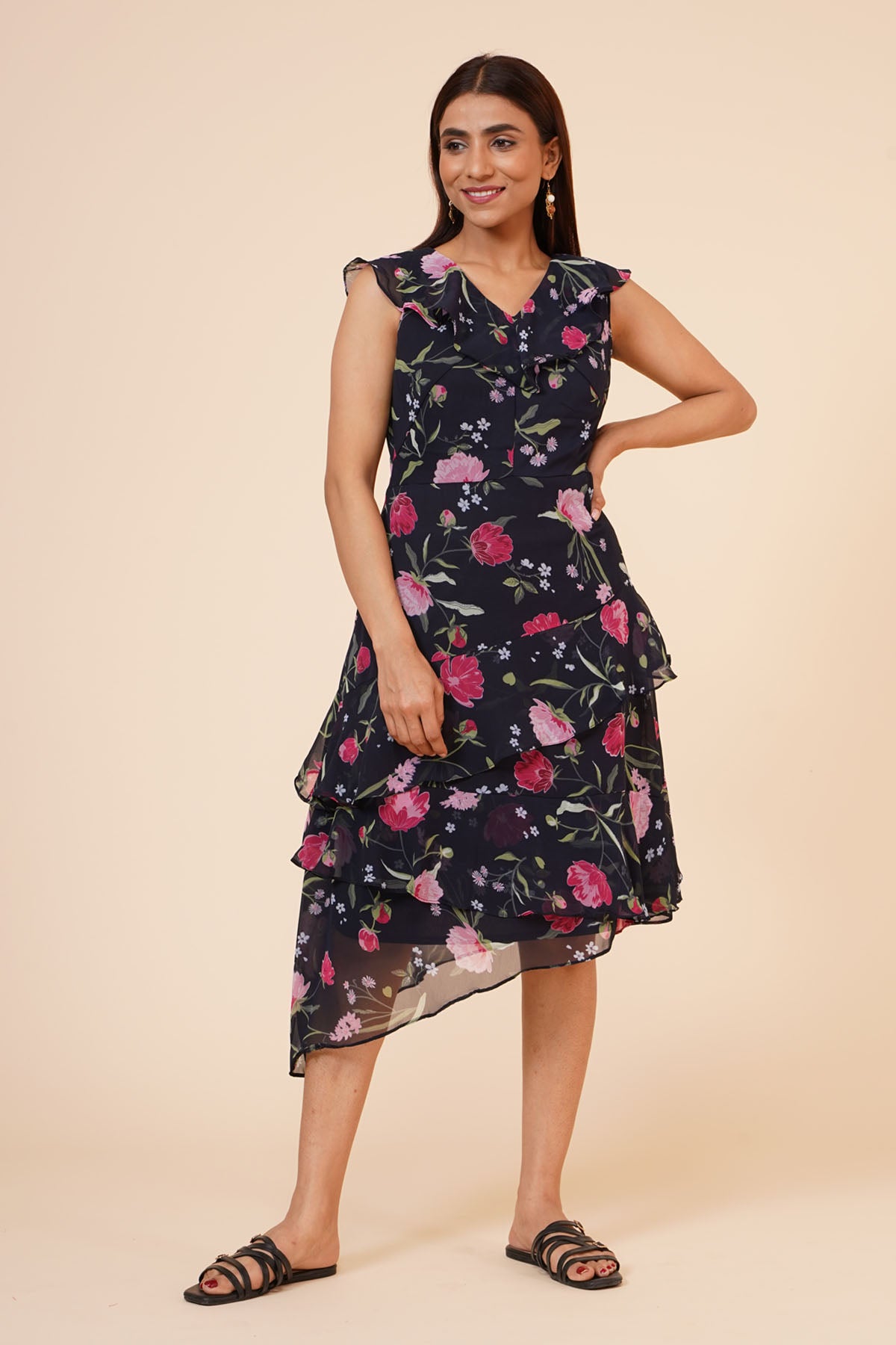 Black Digital Floral Dress