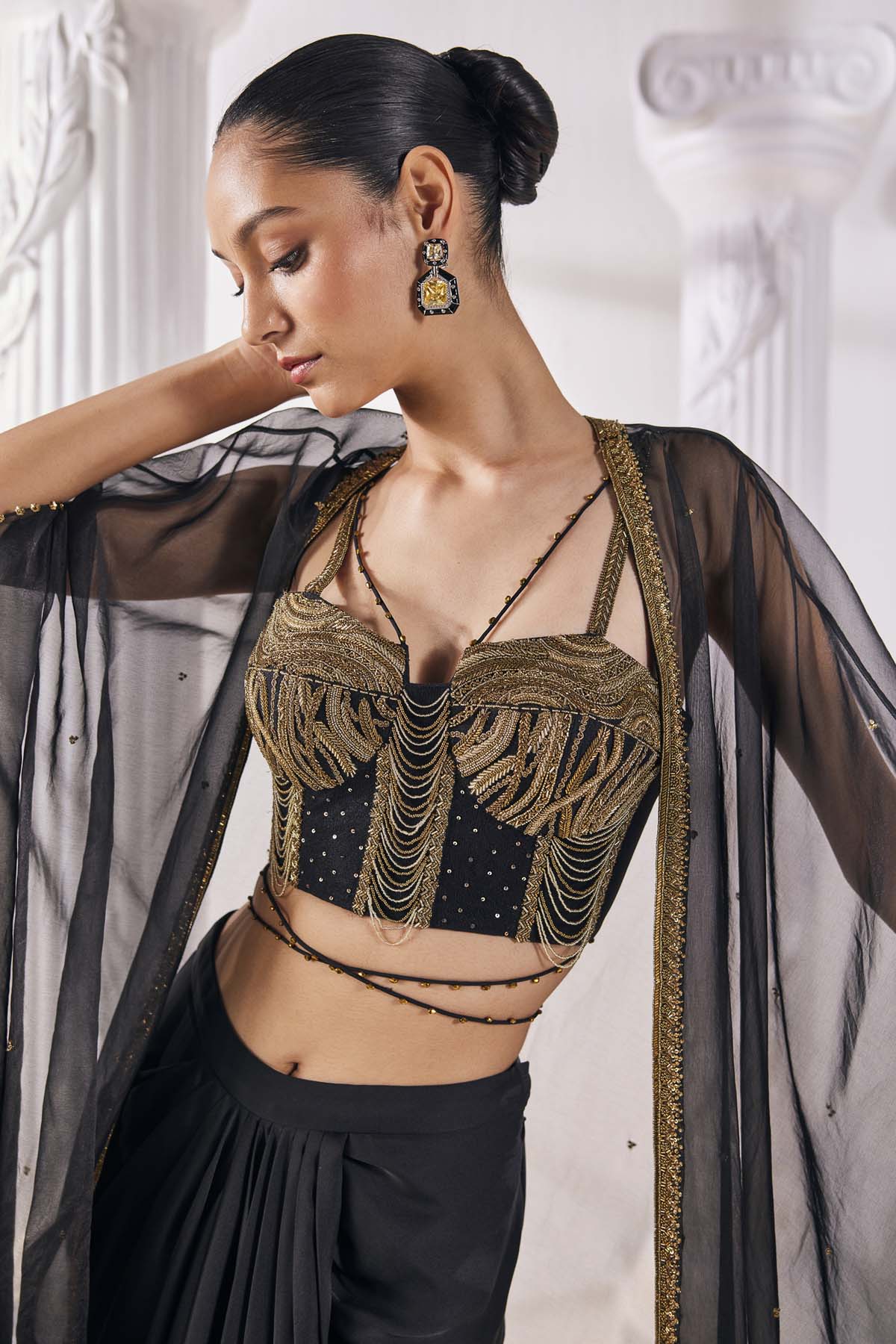 Black Drape Indo-Western Set