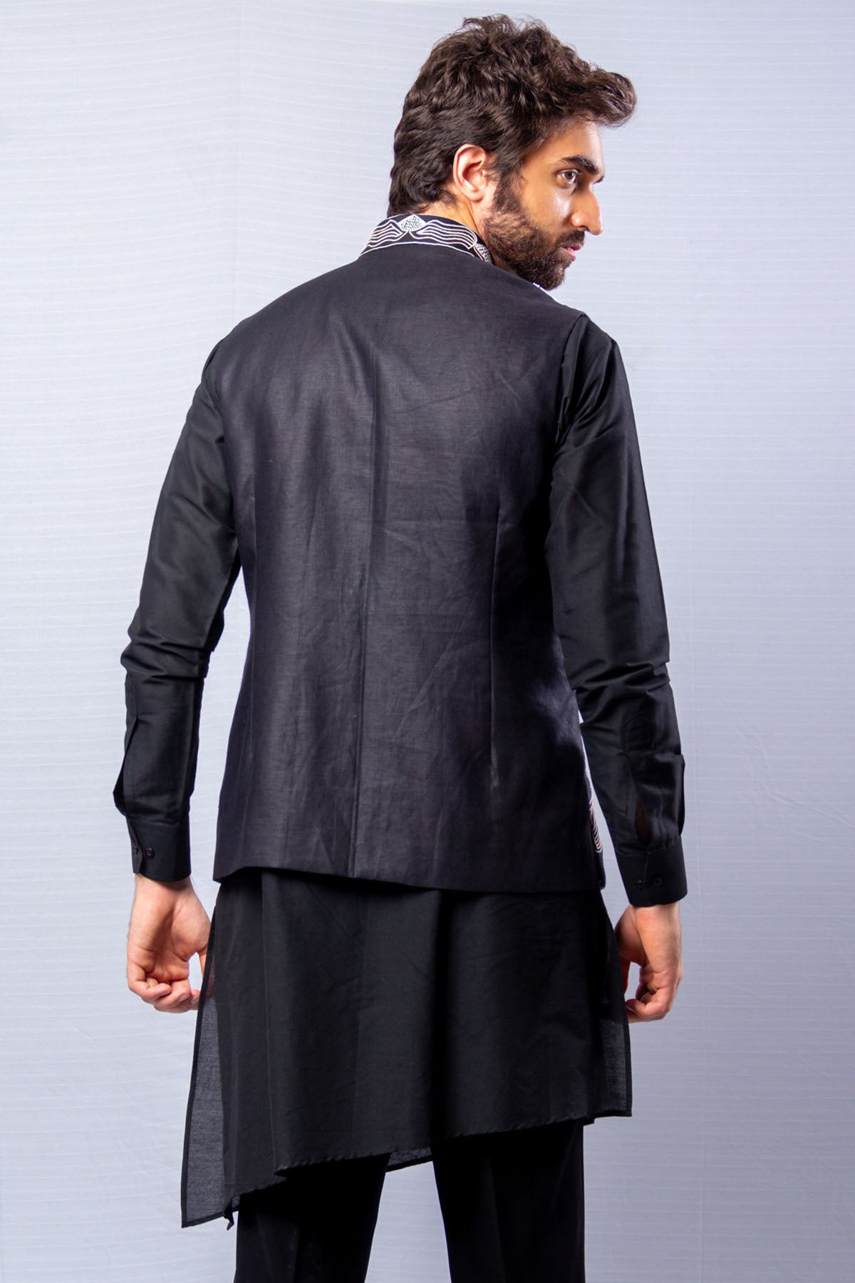 Black Raw Silk Bundi Set