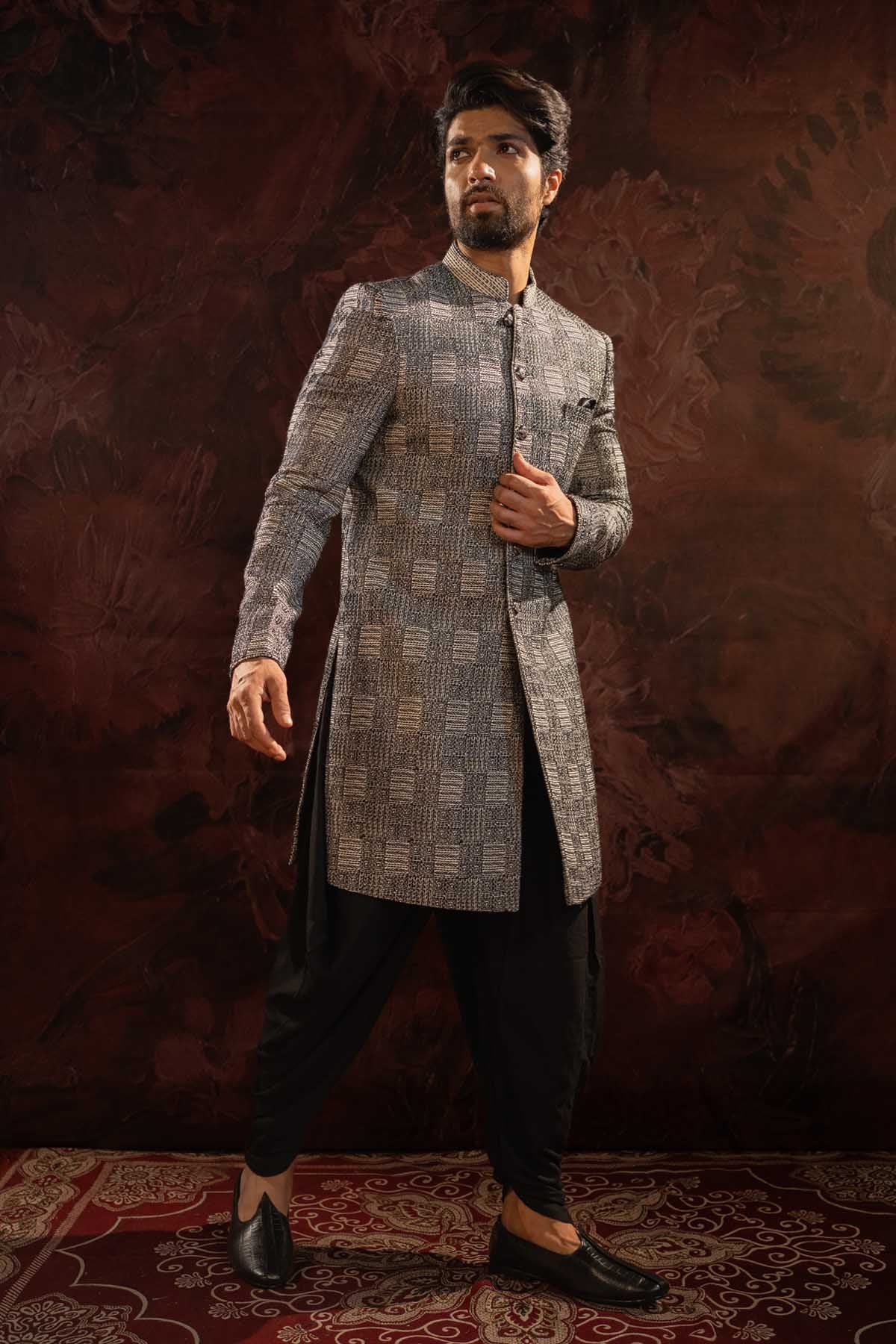 Black Embroidered Bandhgala Set