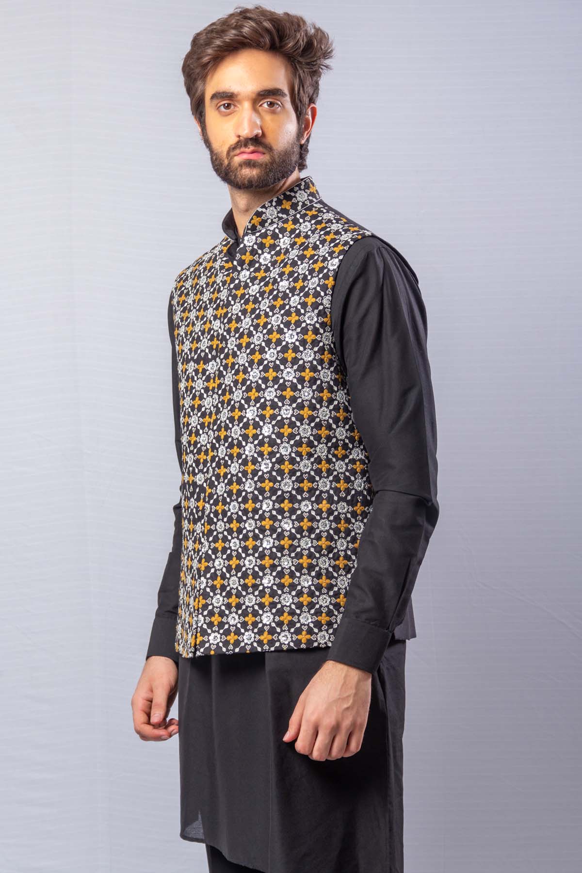 Black Embroidered Bundi Set