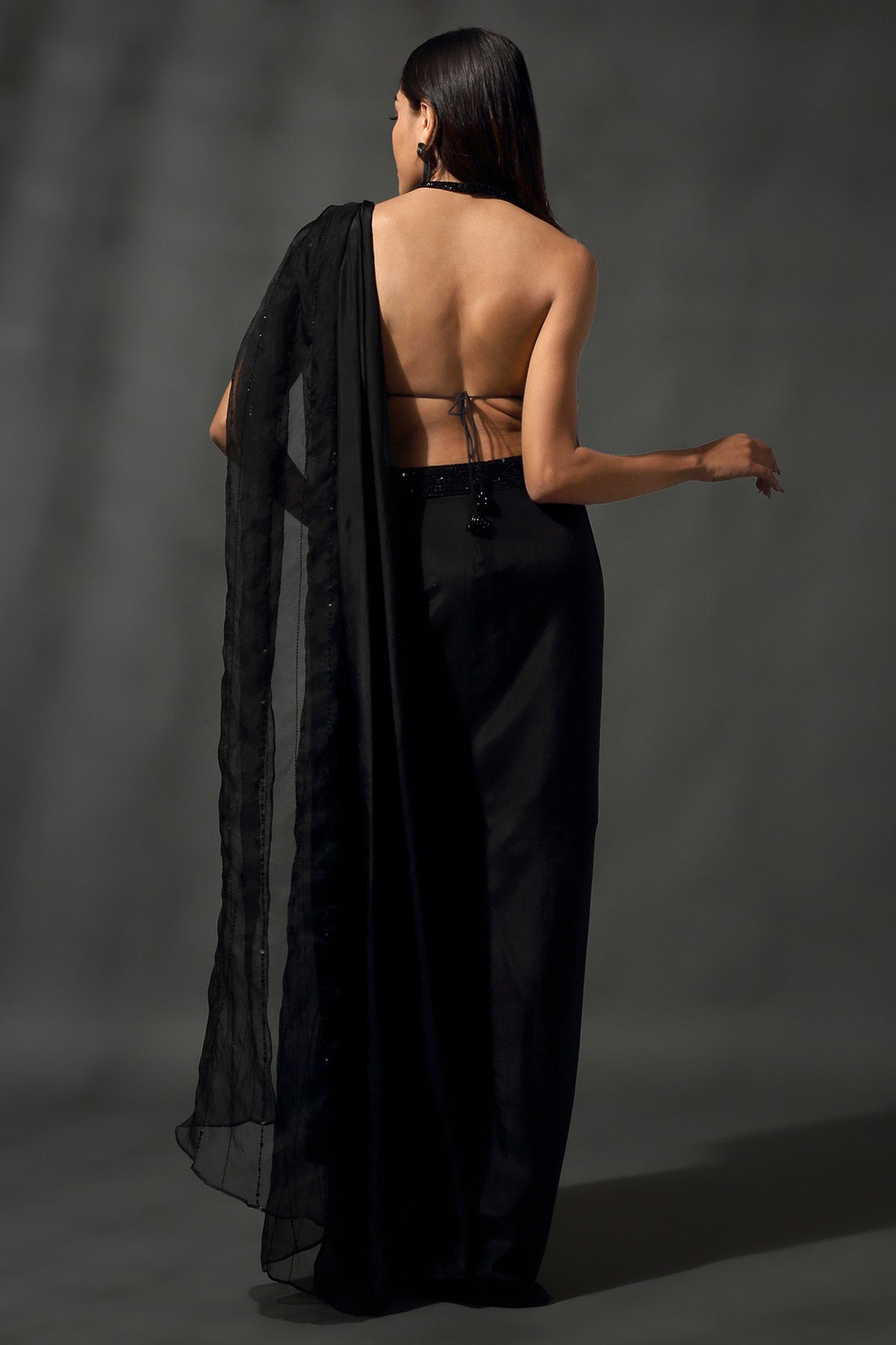 Black Embroidered Drape Saree