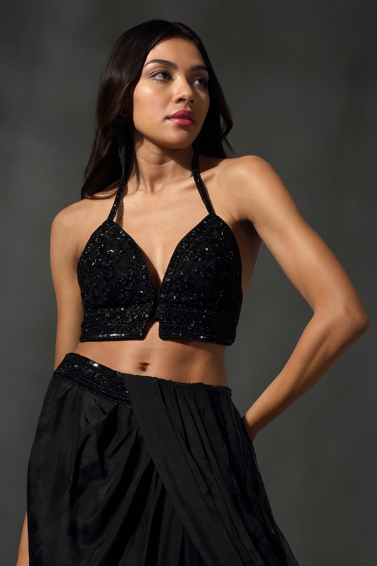 Black Embroidered Drape Saree