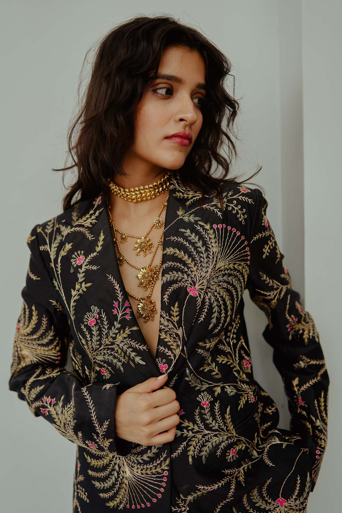 Black Embroidered Jacket Set