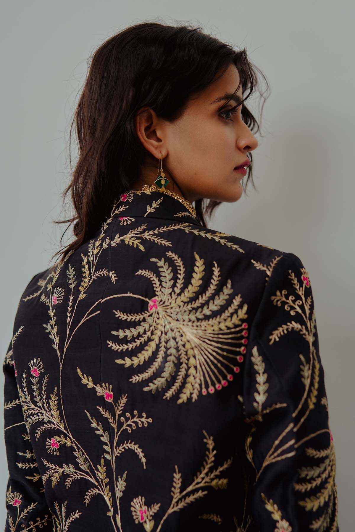 Black Embroidered Jacket Set