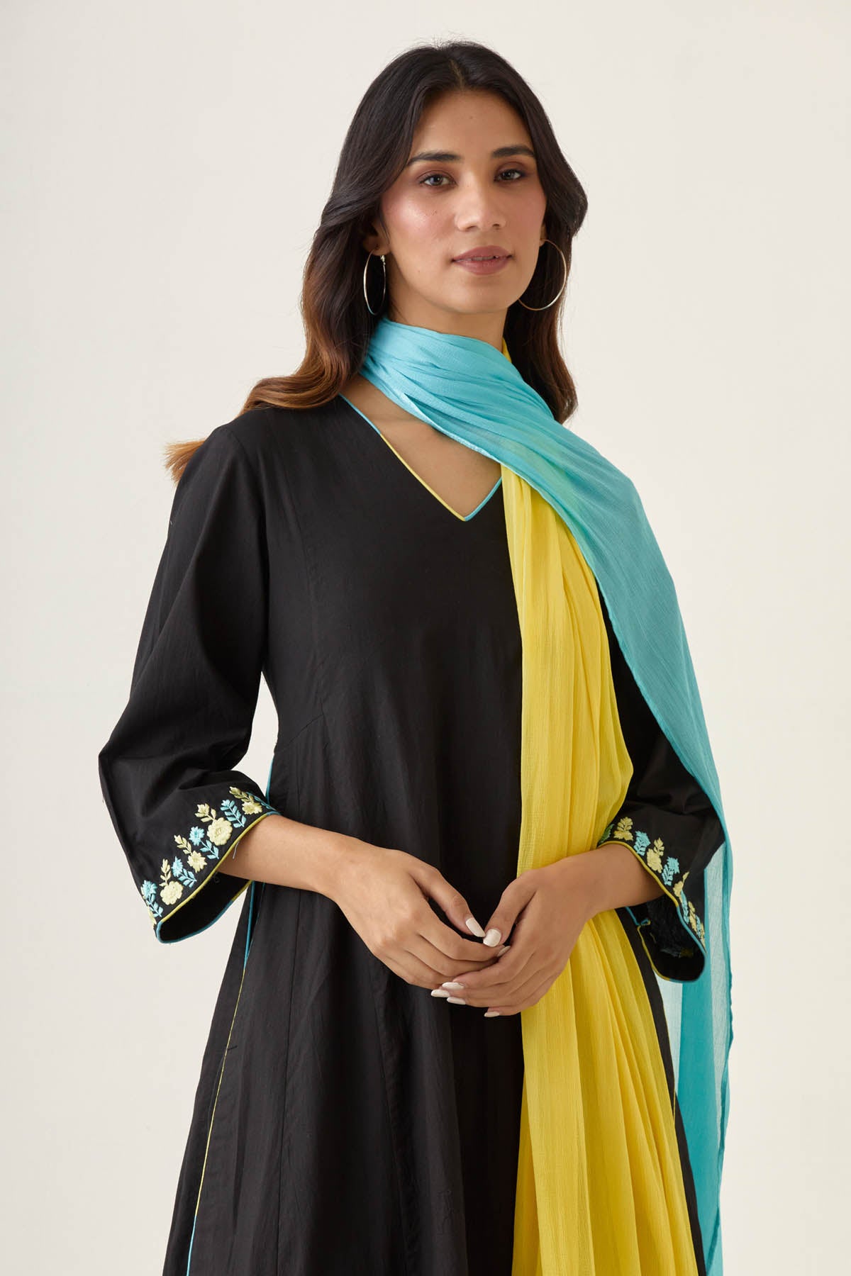 Black Embroidered Kalidar Set