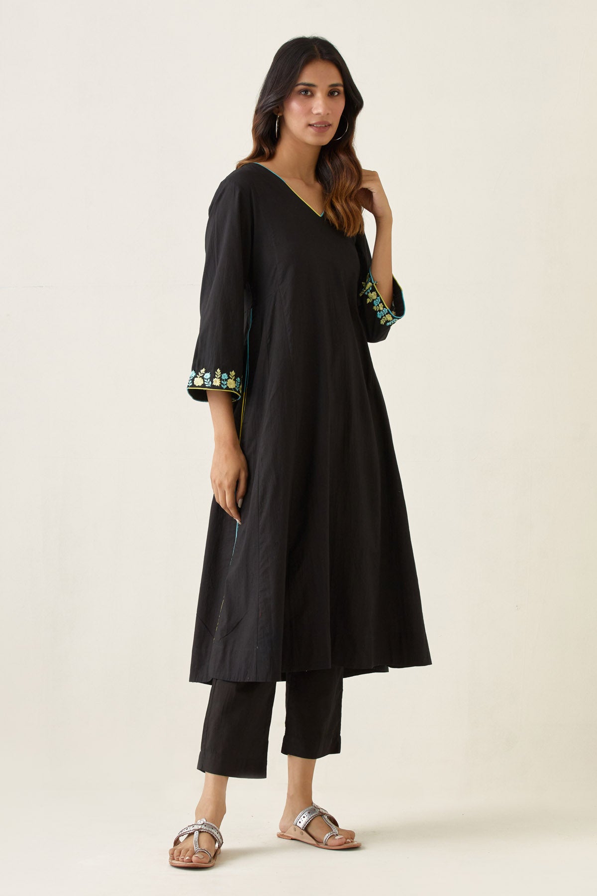 Black Embroidered Kalidar Set