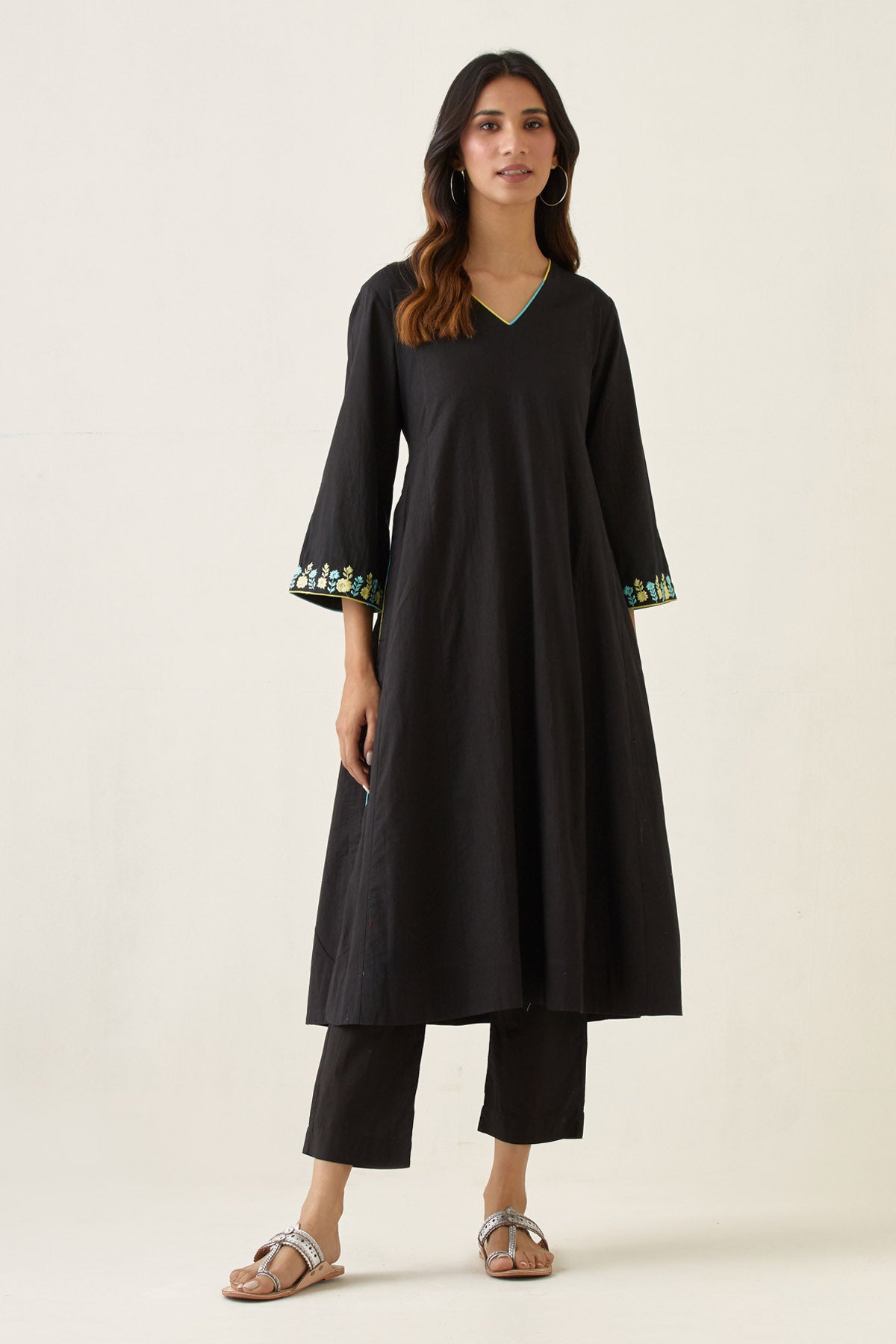 Black Embroidered Kalidar Set
