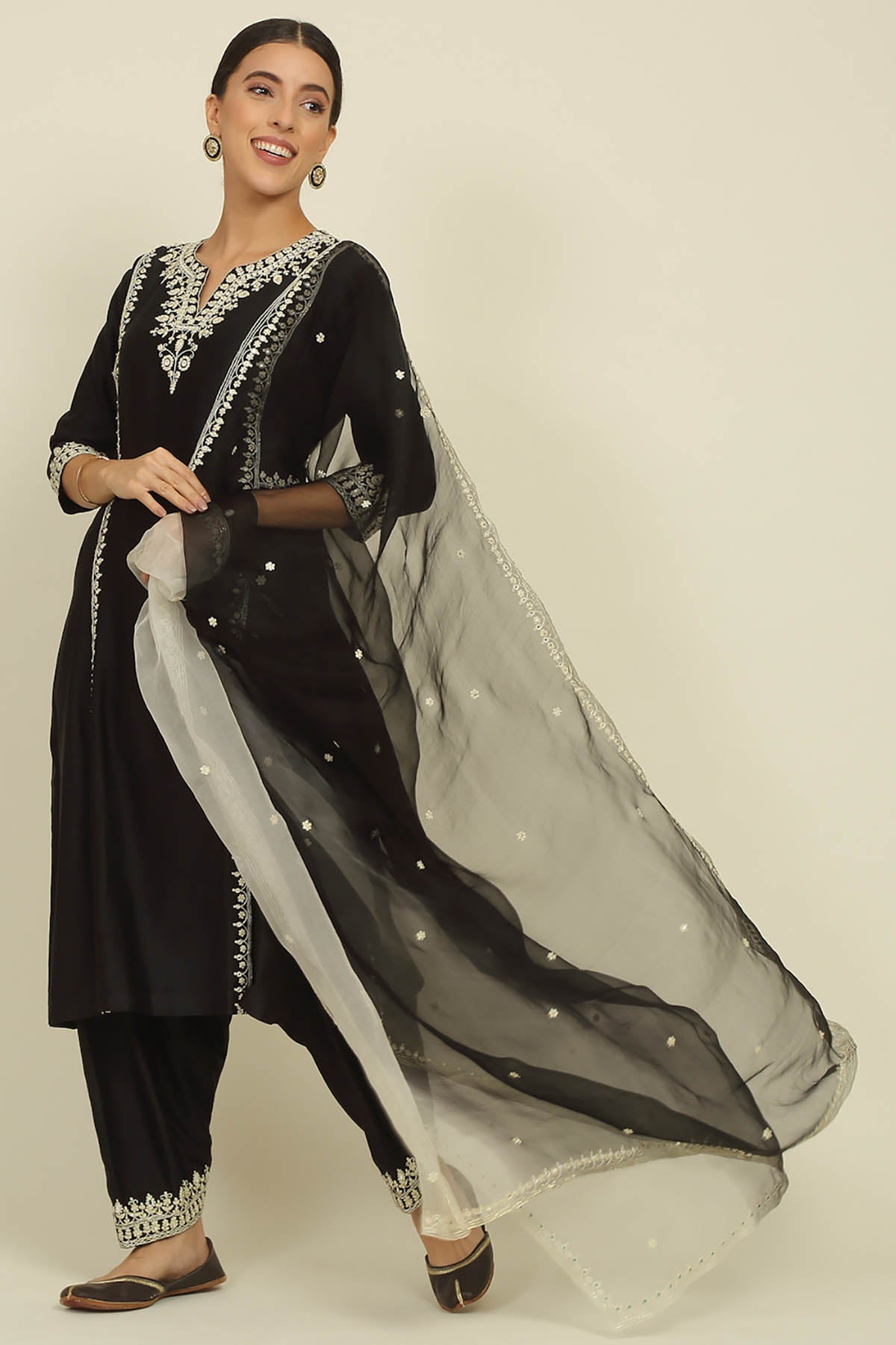 Black Embroidered Kurta Set