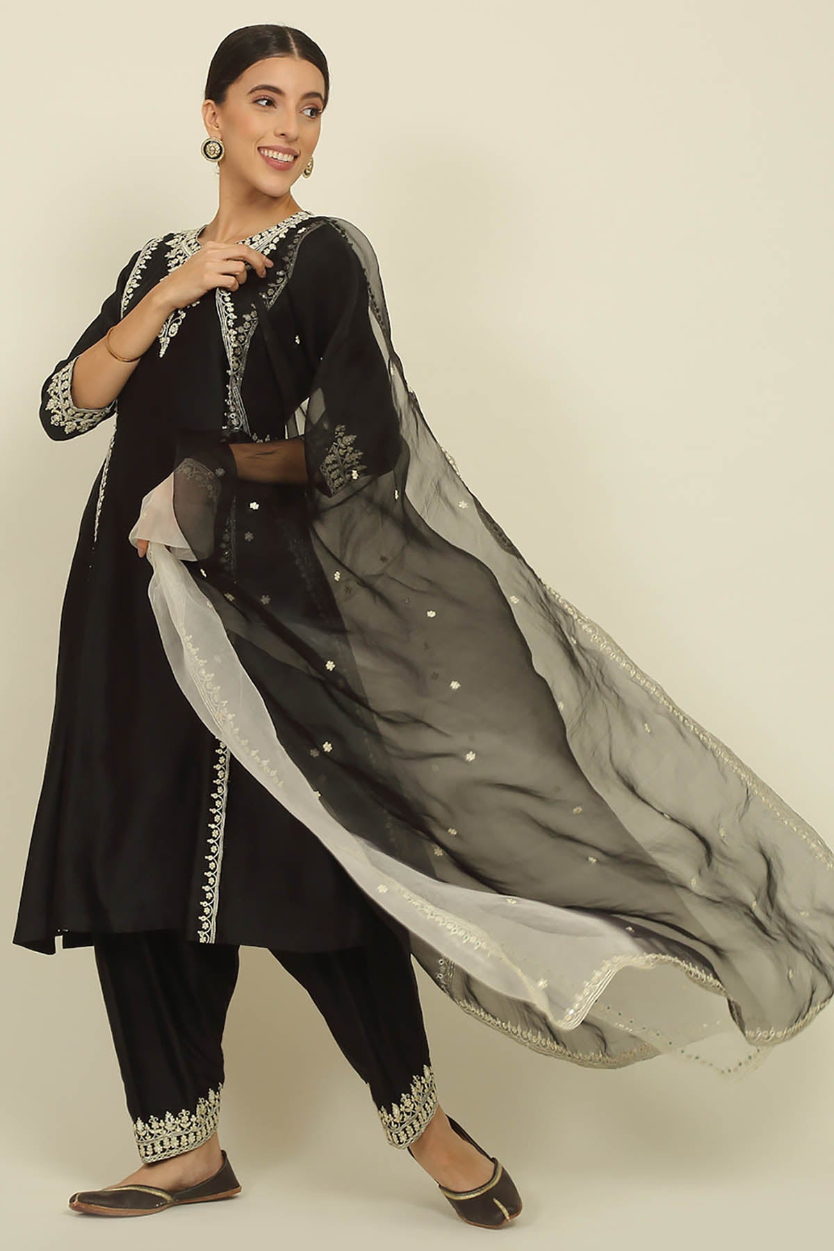 Black Embroidered Kurta Set