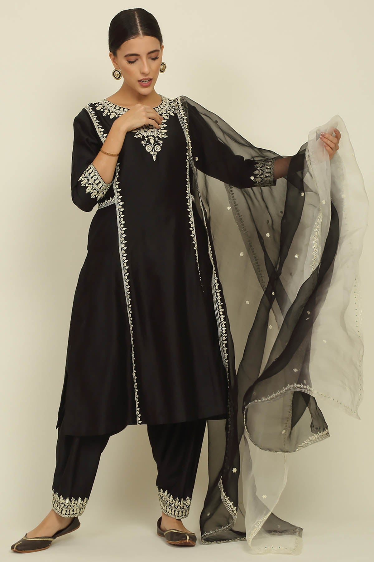 Black Embroidered Kurta Set