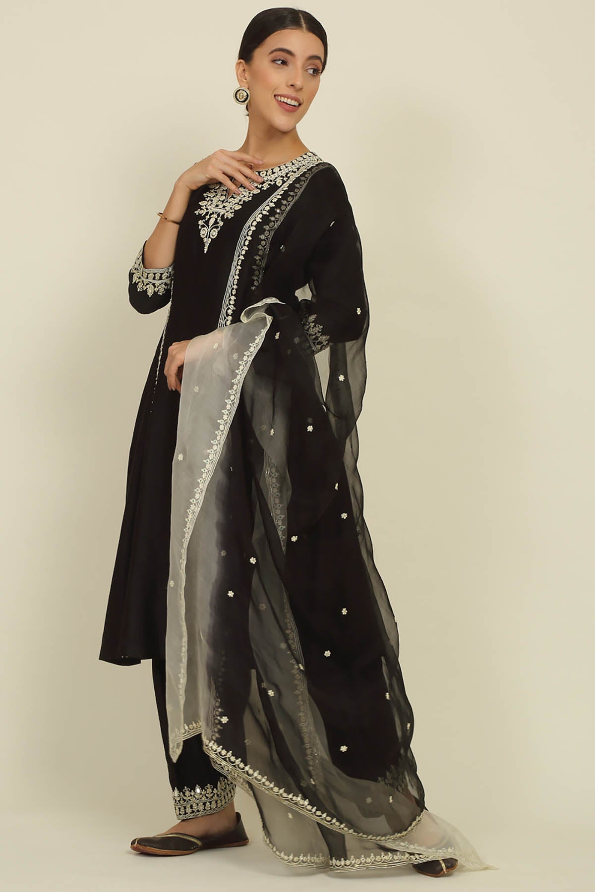 Black Embroidered Kurta Set