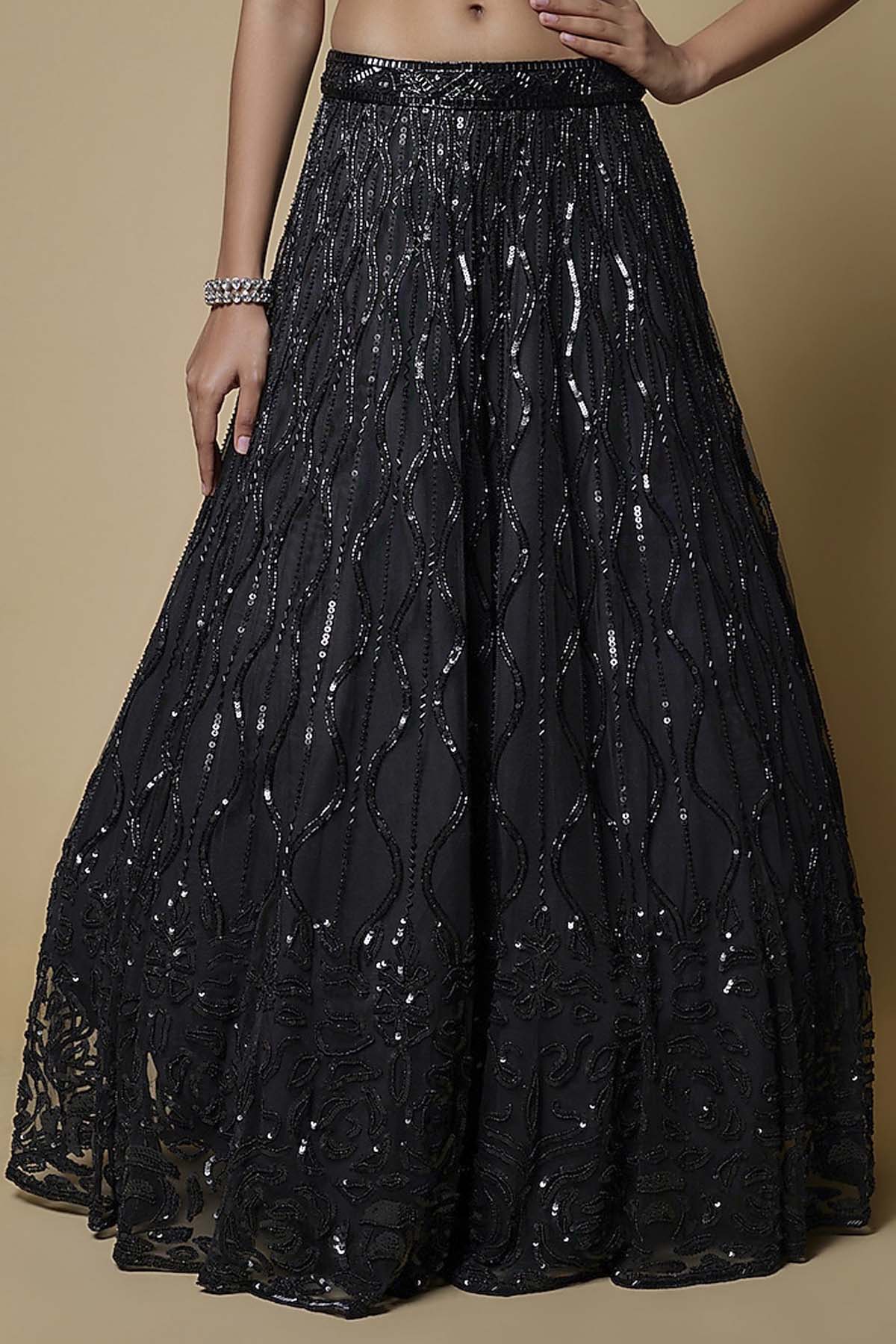 Black Embroidered Lehenga Set