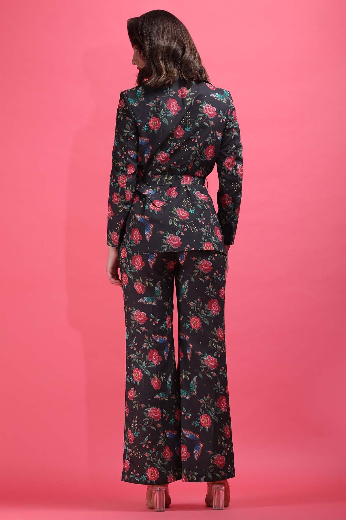 Black Floral Blazer Set