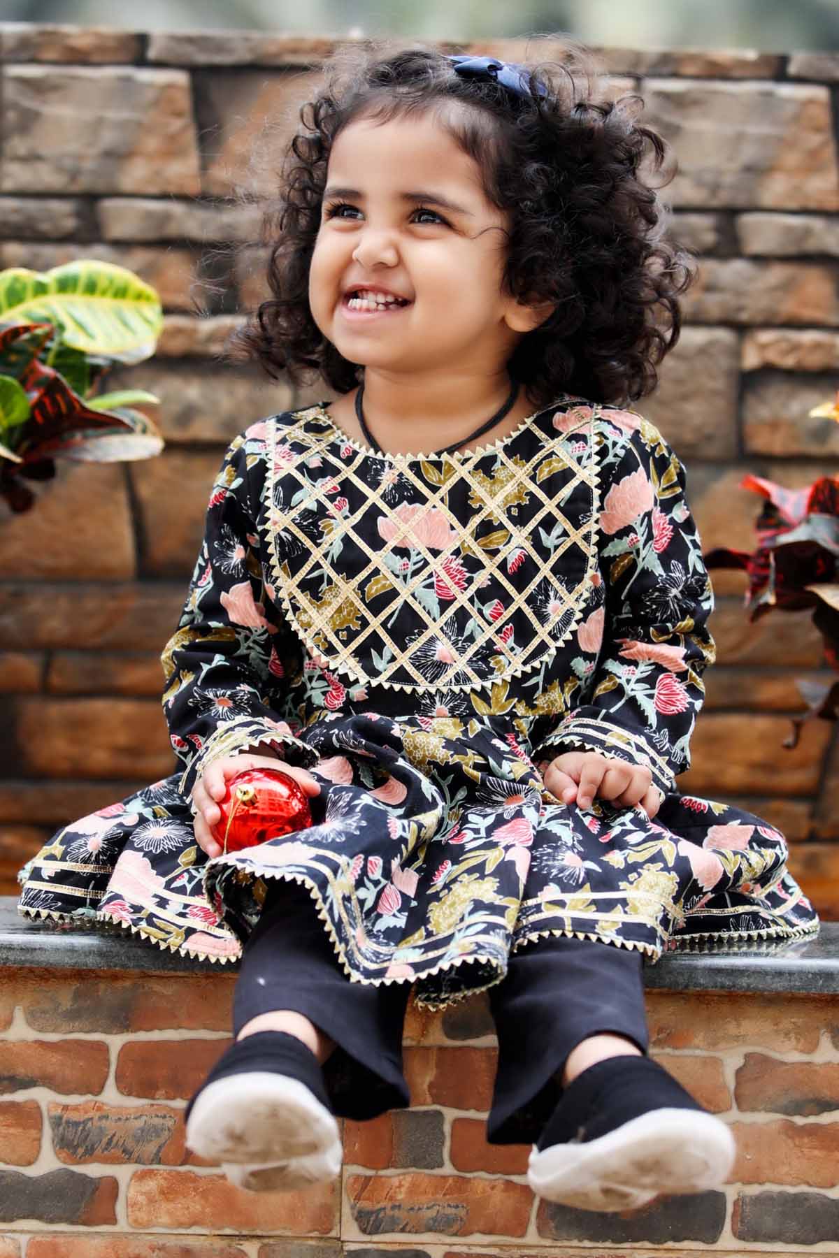 Black Floral Gota Anarkali Set