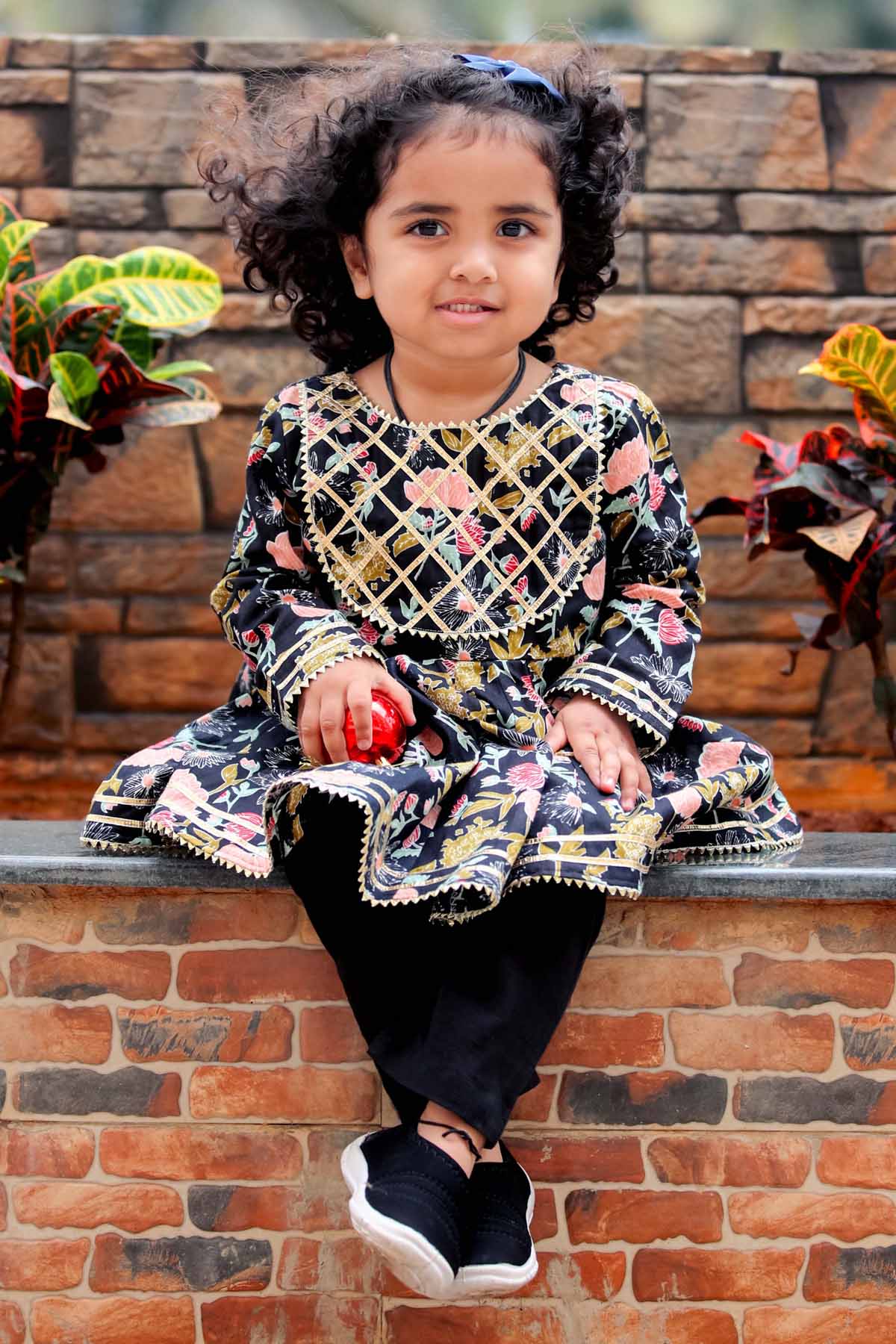 Black Floral Gota Anarkali Set