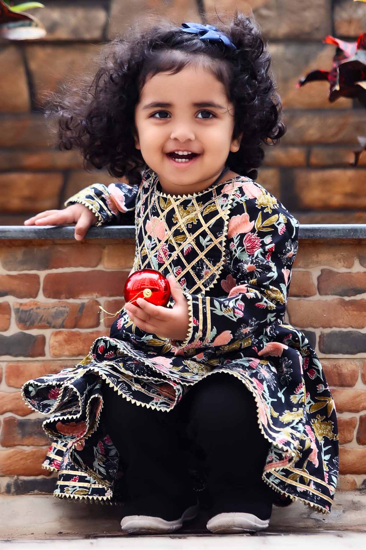 Black Floral Gota Anarkali Set