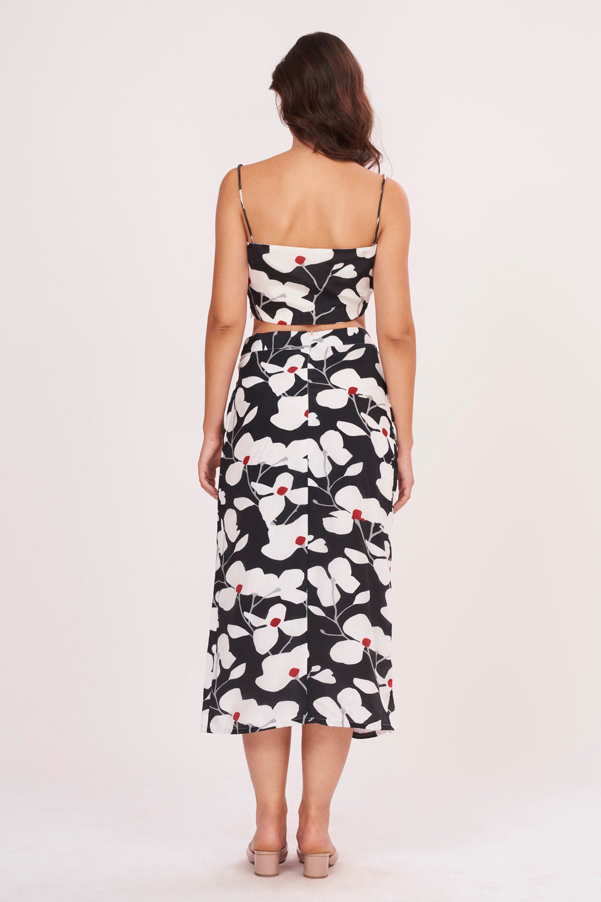 Black Floral Strappy Top & Skirt Set