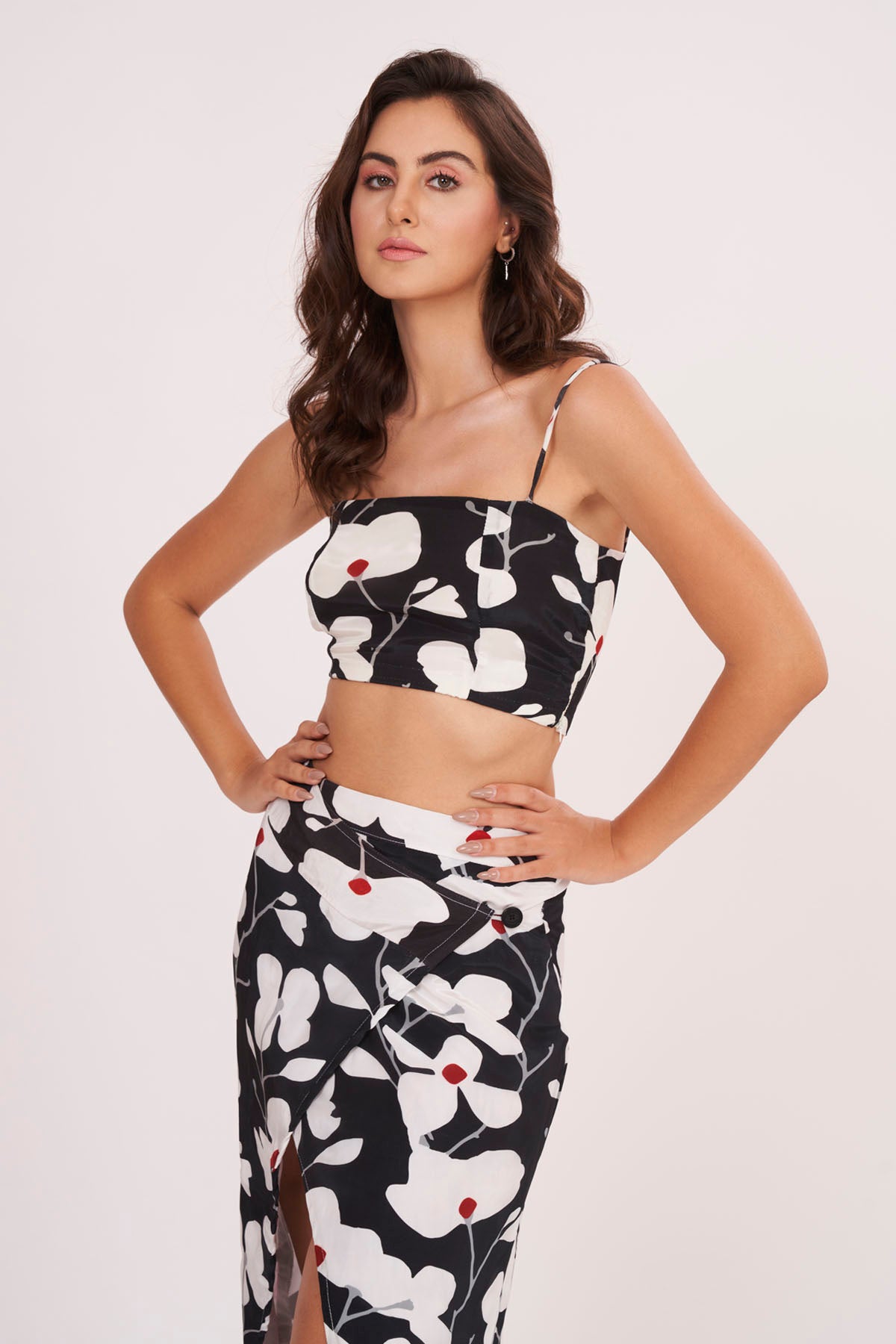 Black Floral Strappy Top & Skirt Set