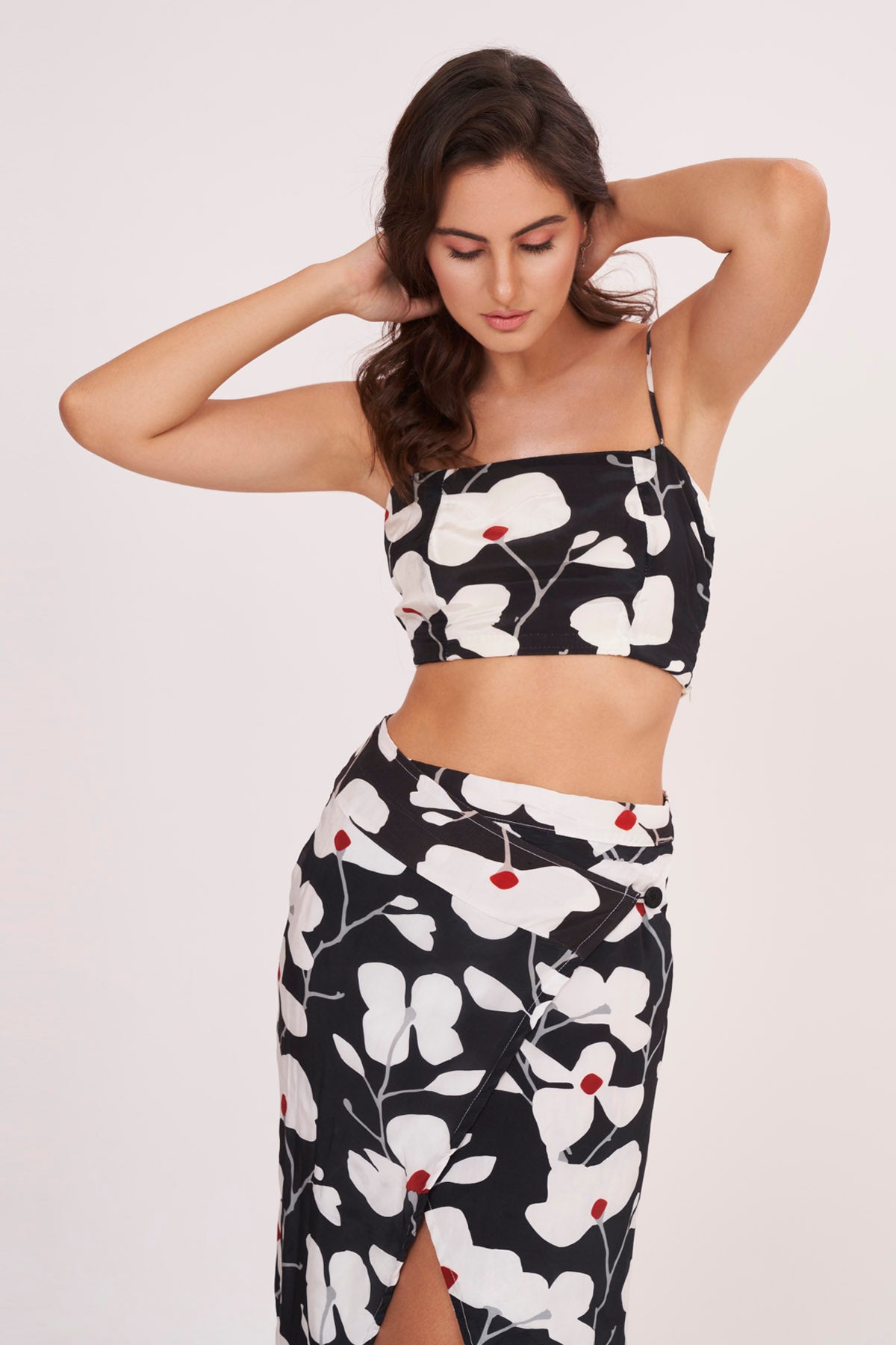 Black Floral Strappy Top & Skirt Set
