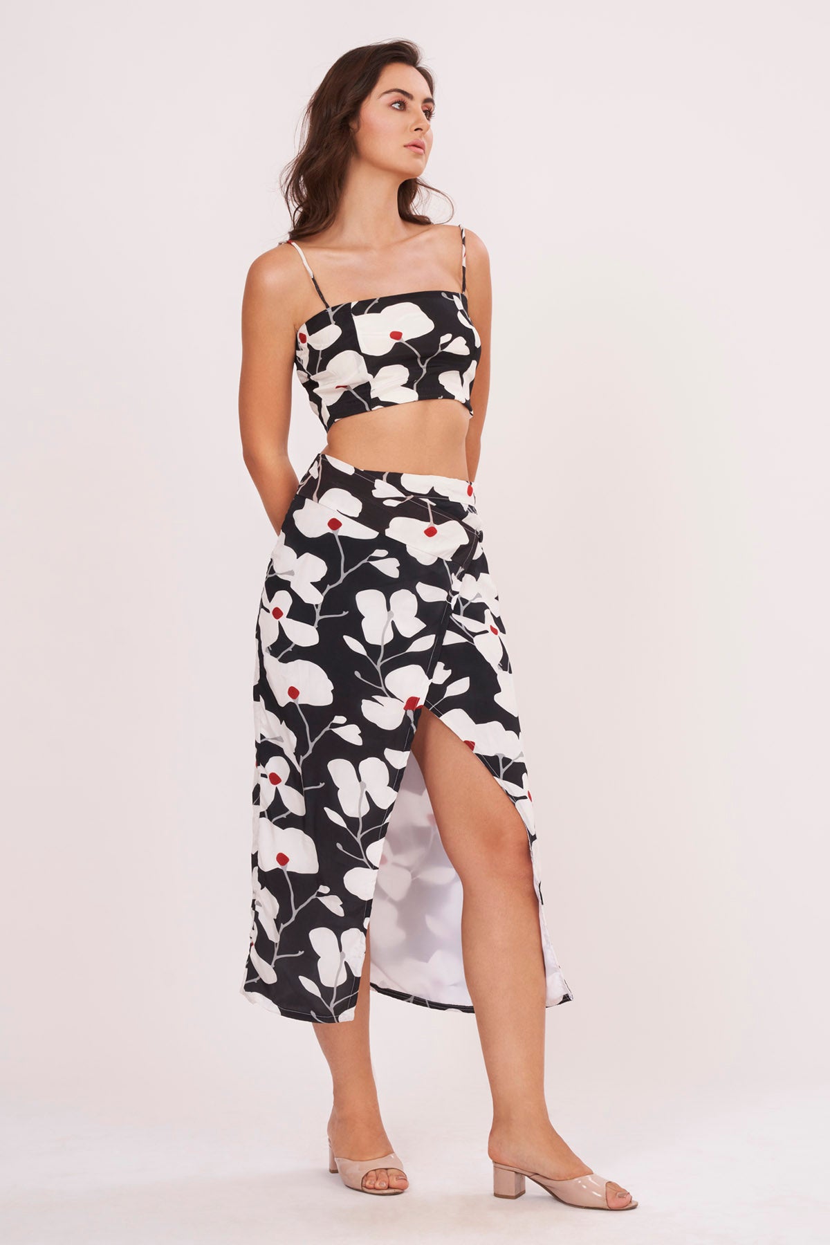Black Floral Strappy Top & Skirt Set