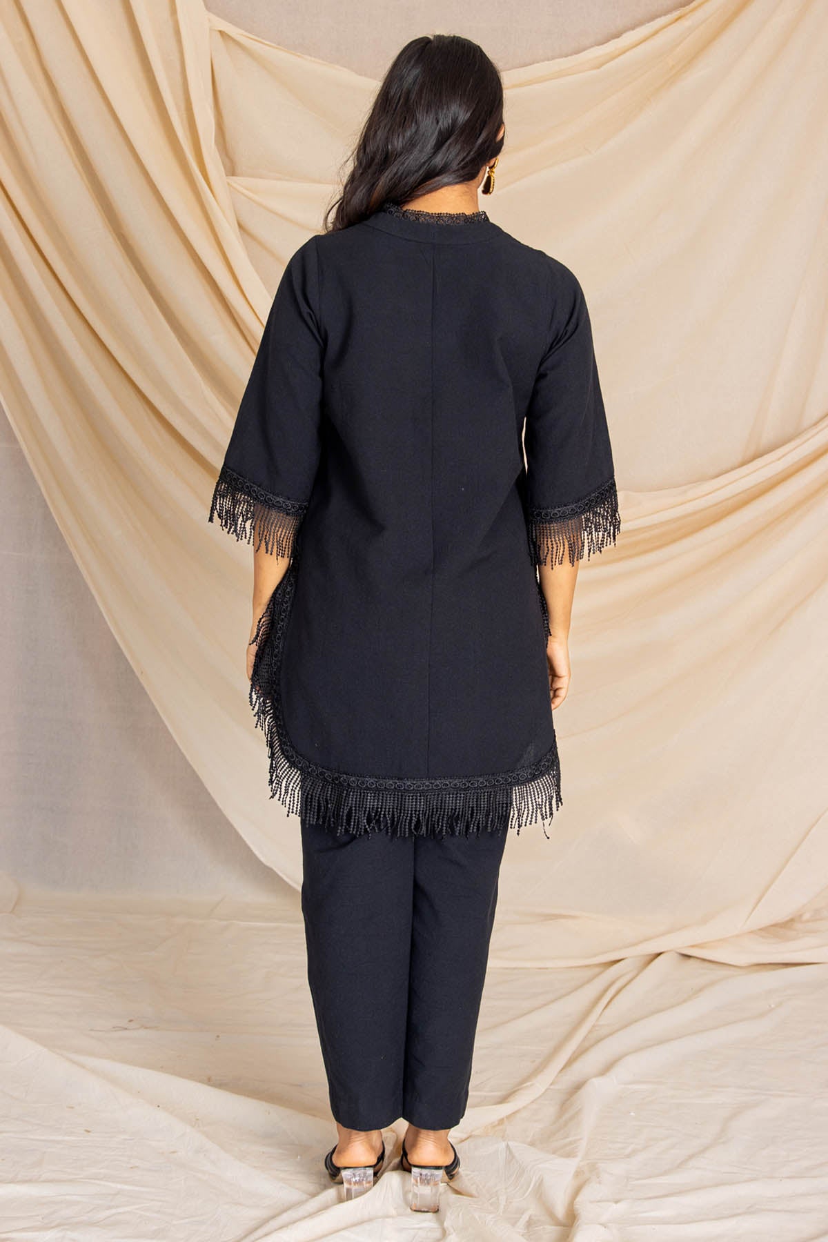 Black Fringed Kurta & Pants