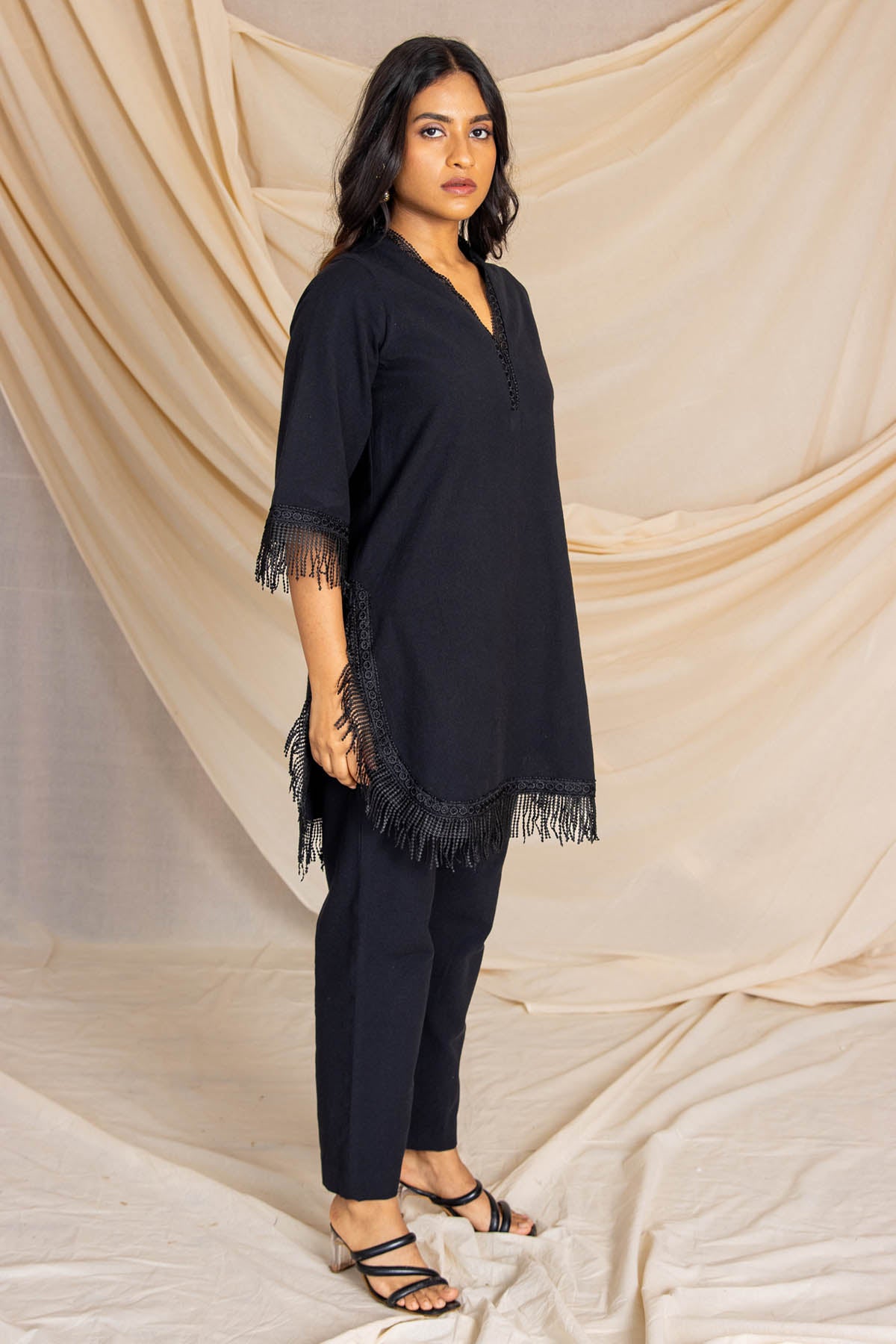 Black Fringed Kurta & Pants