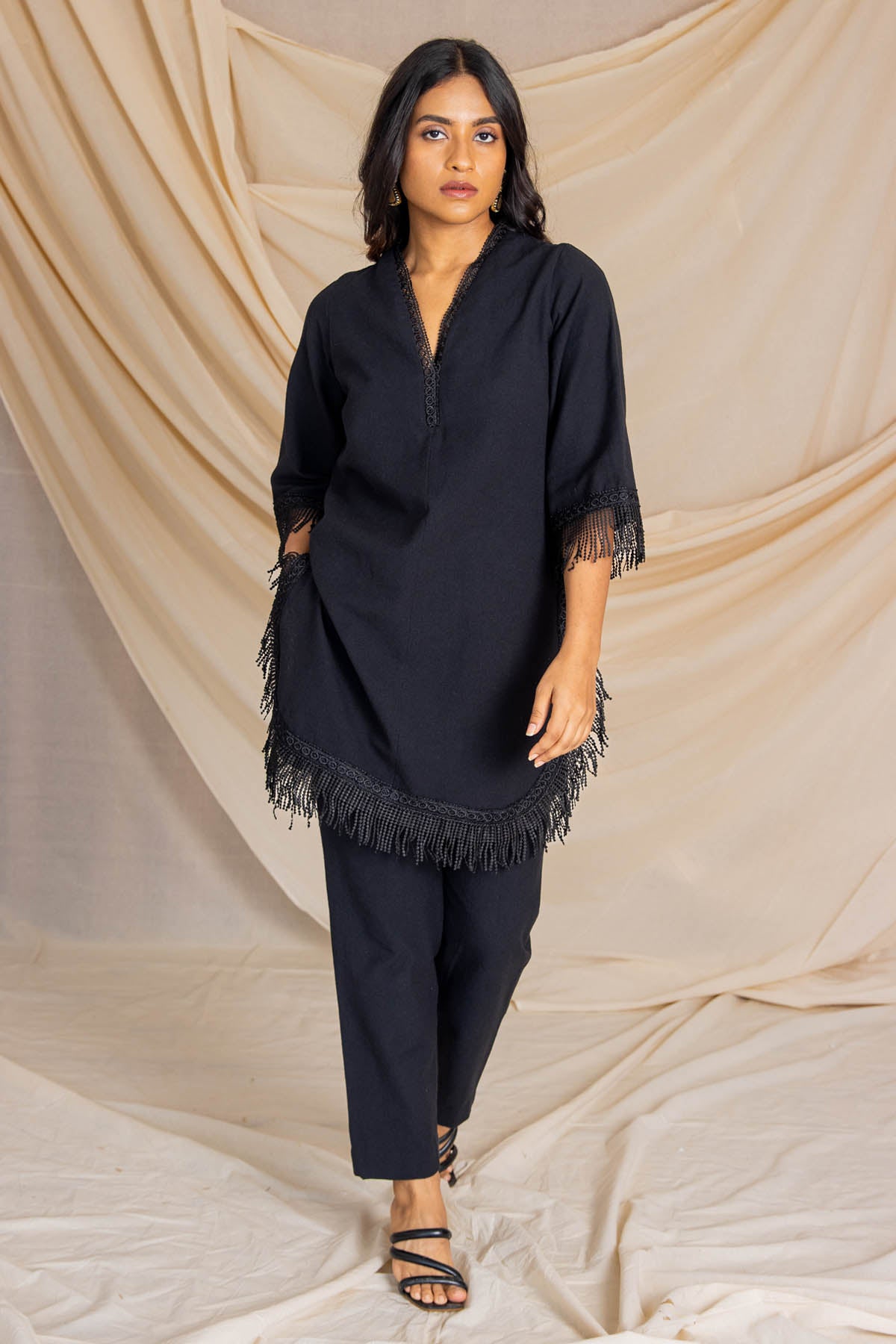 Black Fringed Kurta & Pants