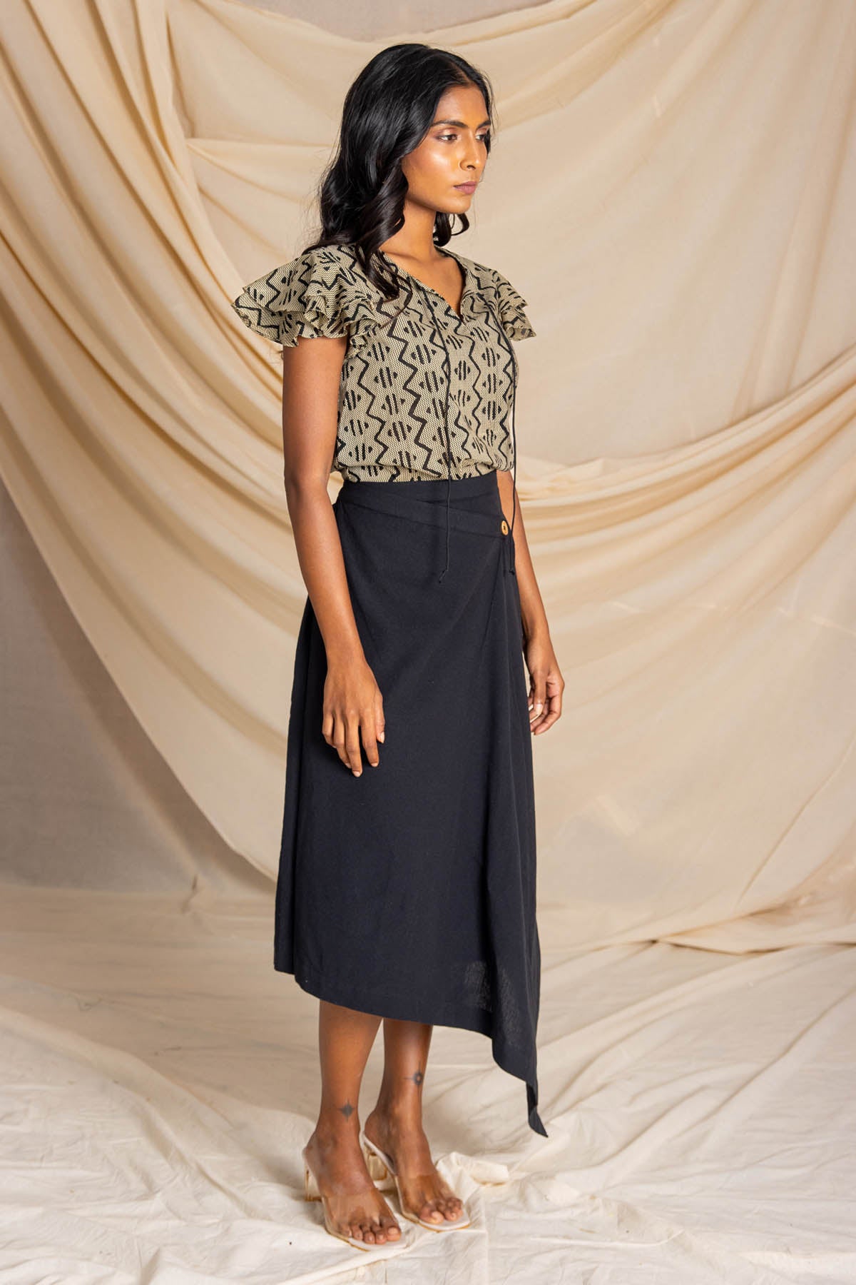 Black Front Drape Skirt