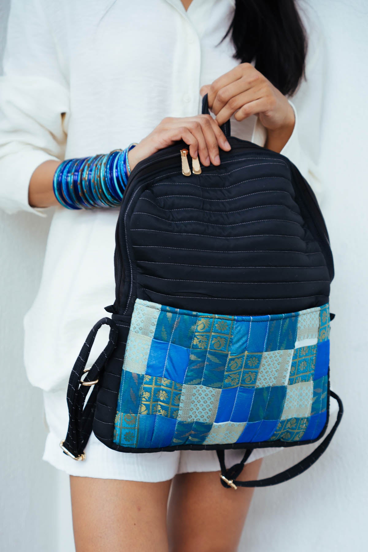 Black Godhadi Patchwork Silk Bag