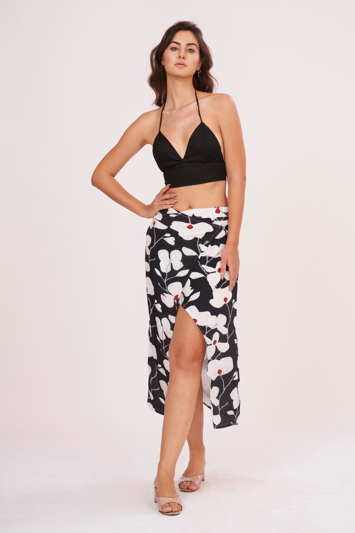 Black Halter Neck Top & Skirt Set