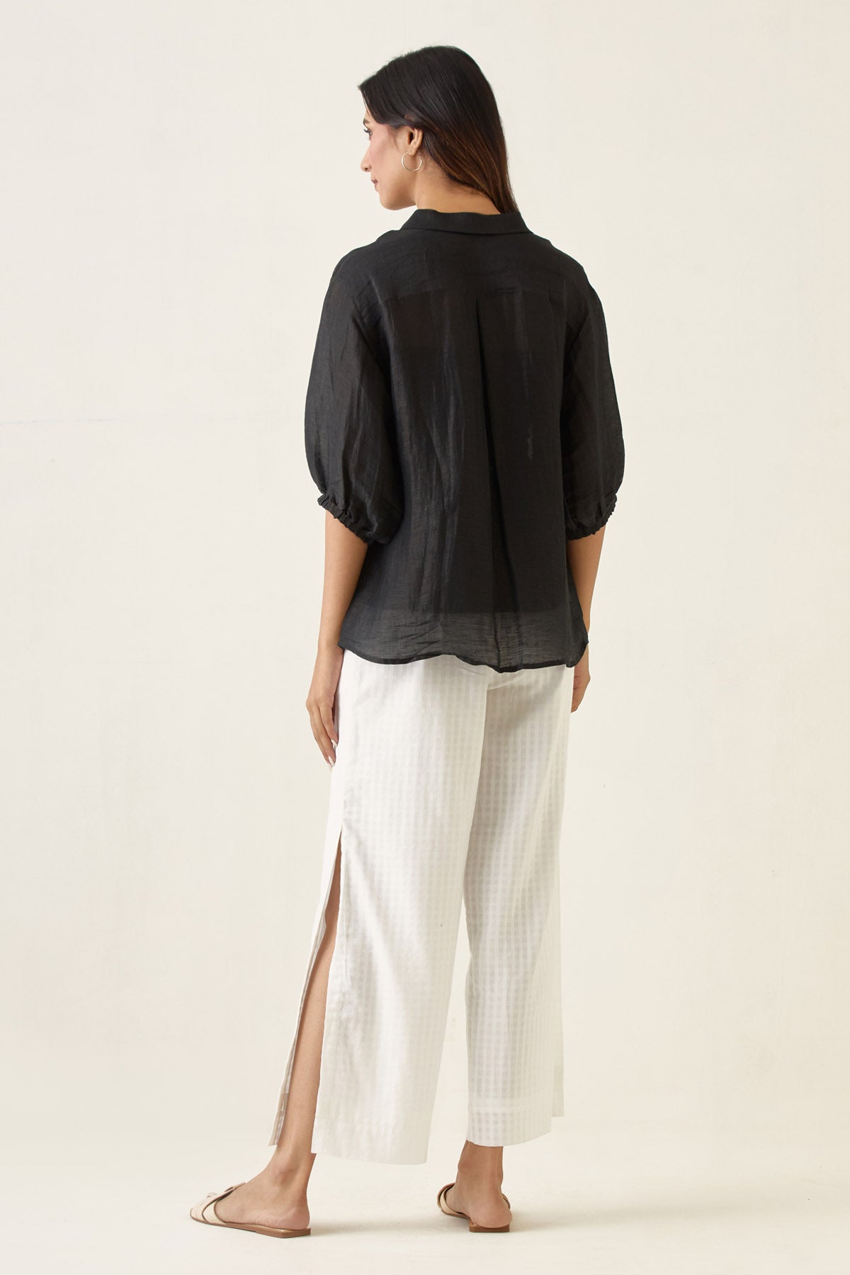 Black Handloom Linen Silk Shirt