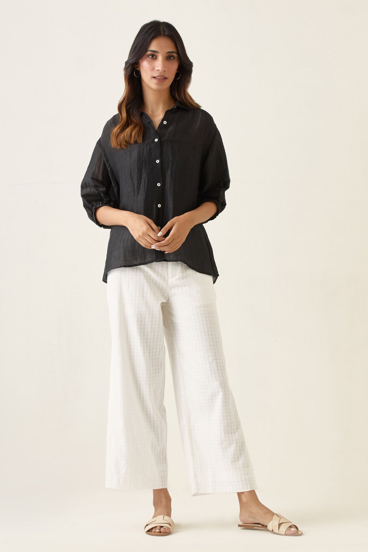 Black Handloom Linen Silk Shirt