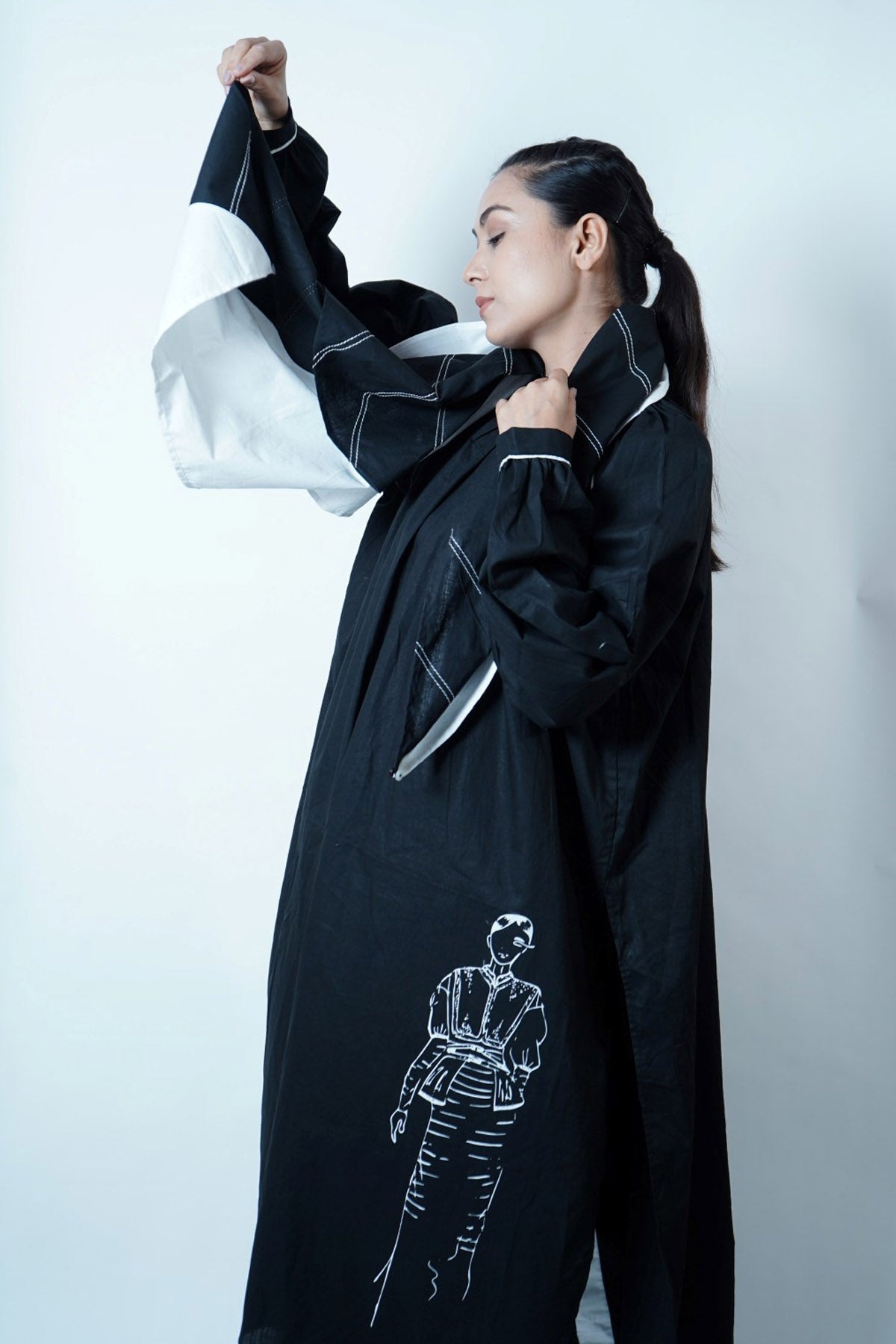 Black High Slit Kurta Set