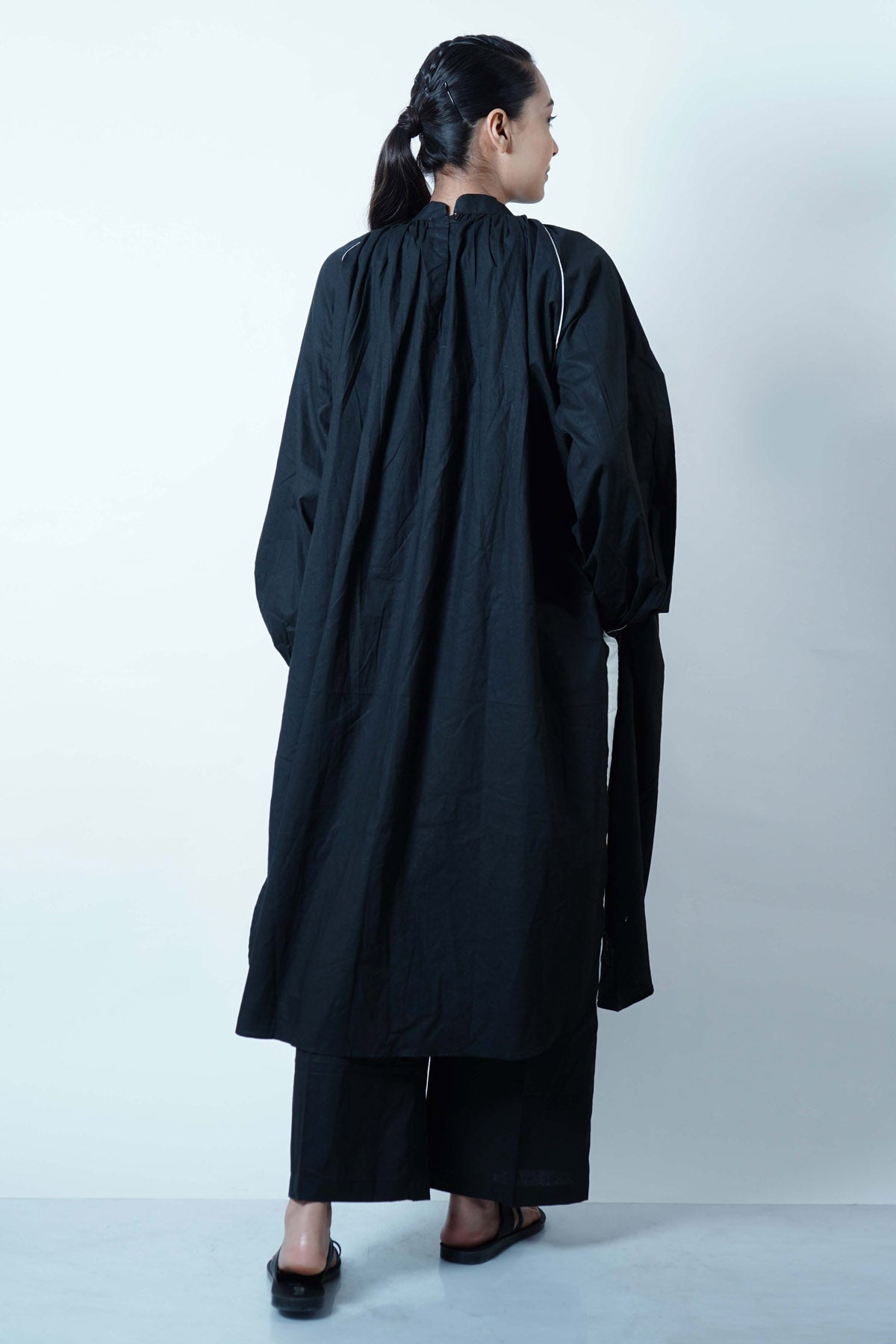 Black High Slit Kurta Set