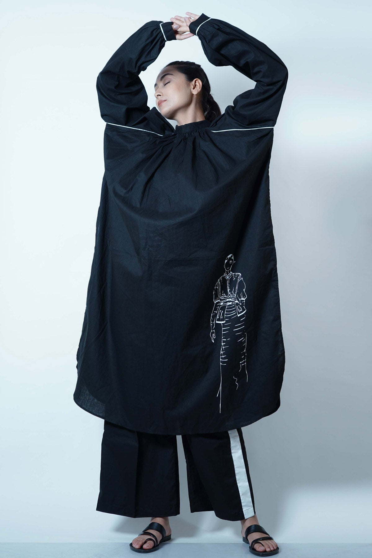 Black High Slit Kurta Set