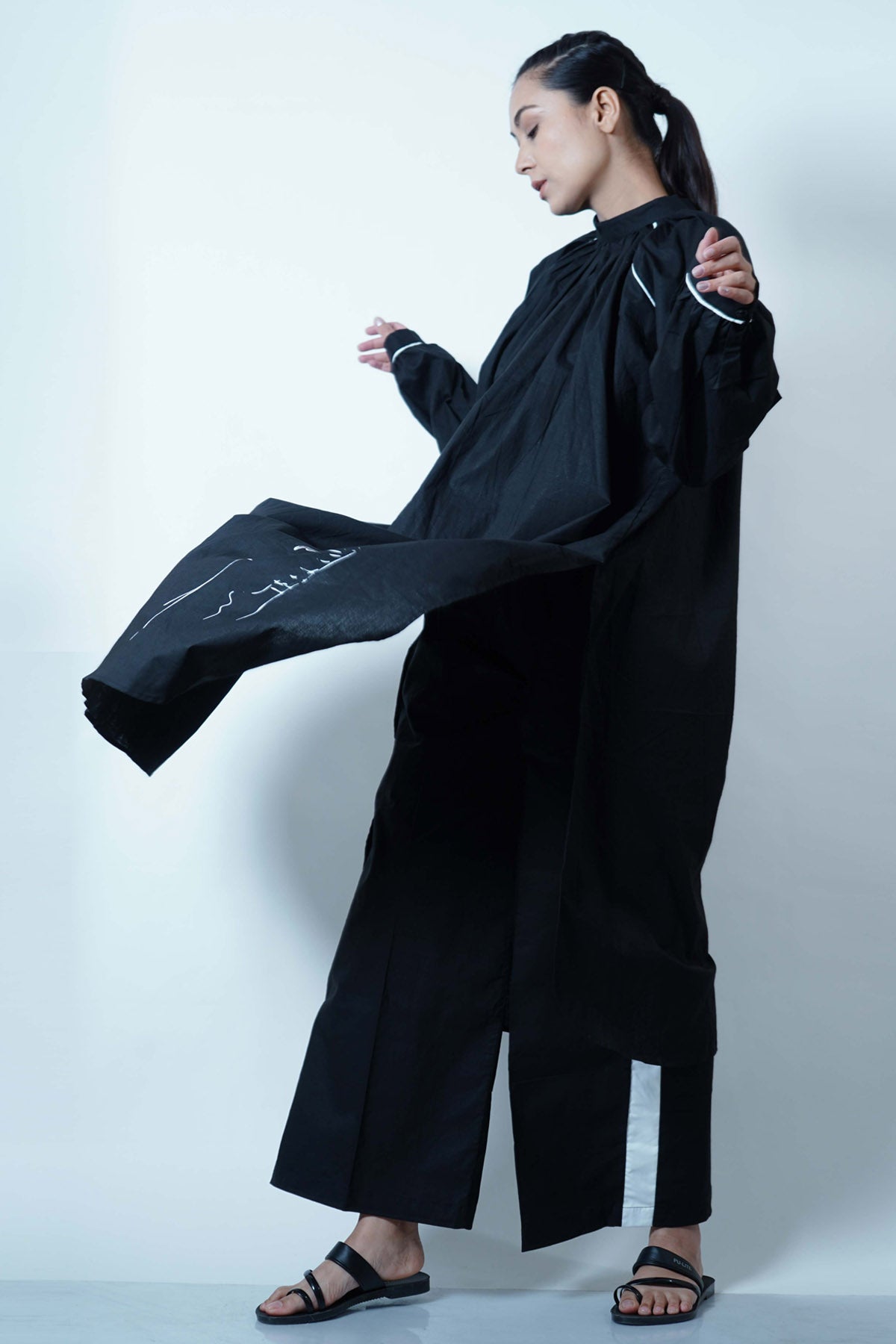 Black High Slit Kurta Set